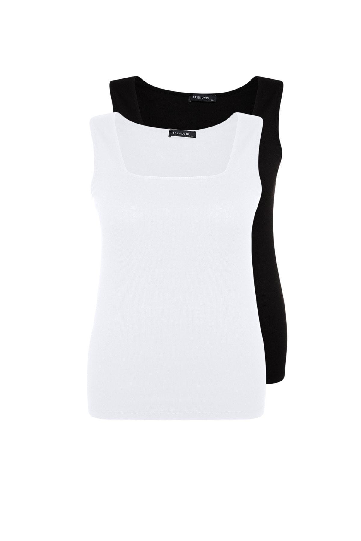 Black Crew Neck Plus Size Camisole, Set Of 2, , large image number 2