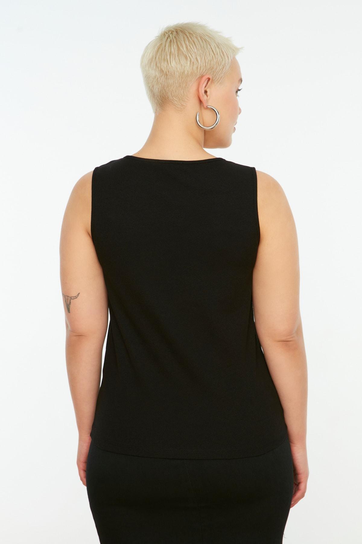 Black Crew Neck Plus Size Camisole, Set Of 2, , large image number 5