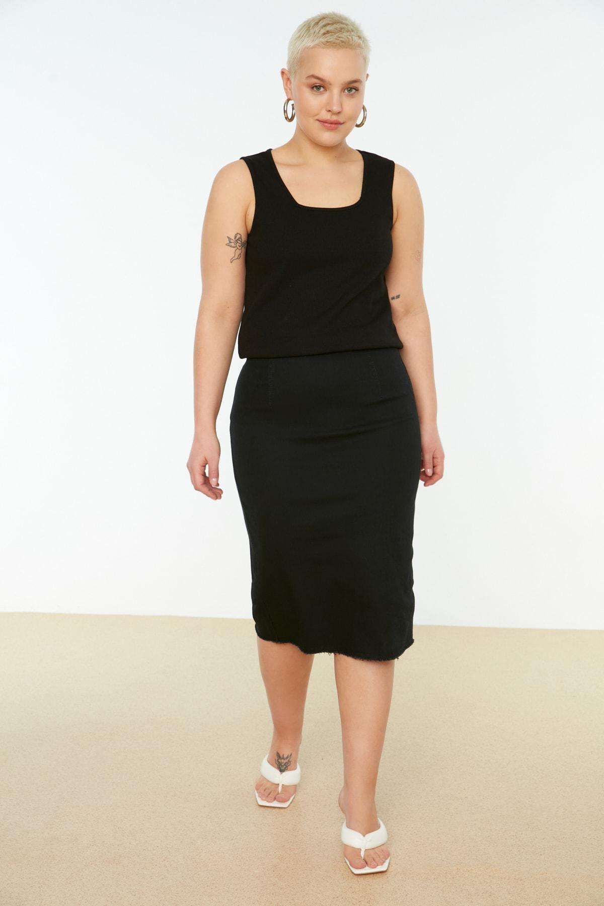 Black Crew Neck Plus Size Camisole, Set Of 2, , large image number 7
