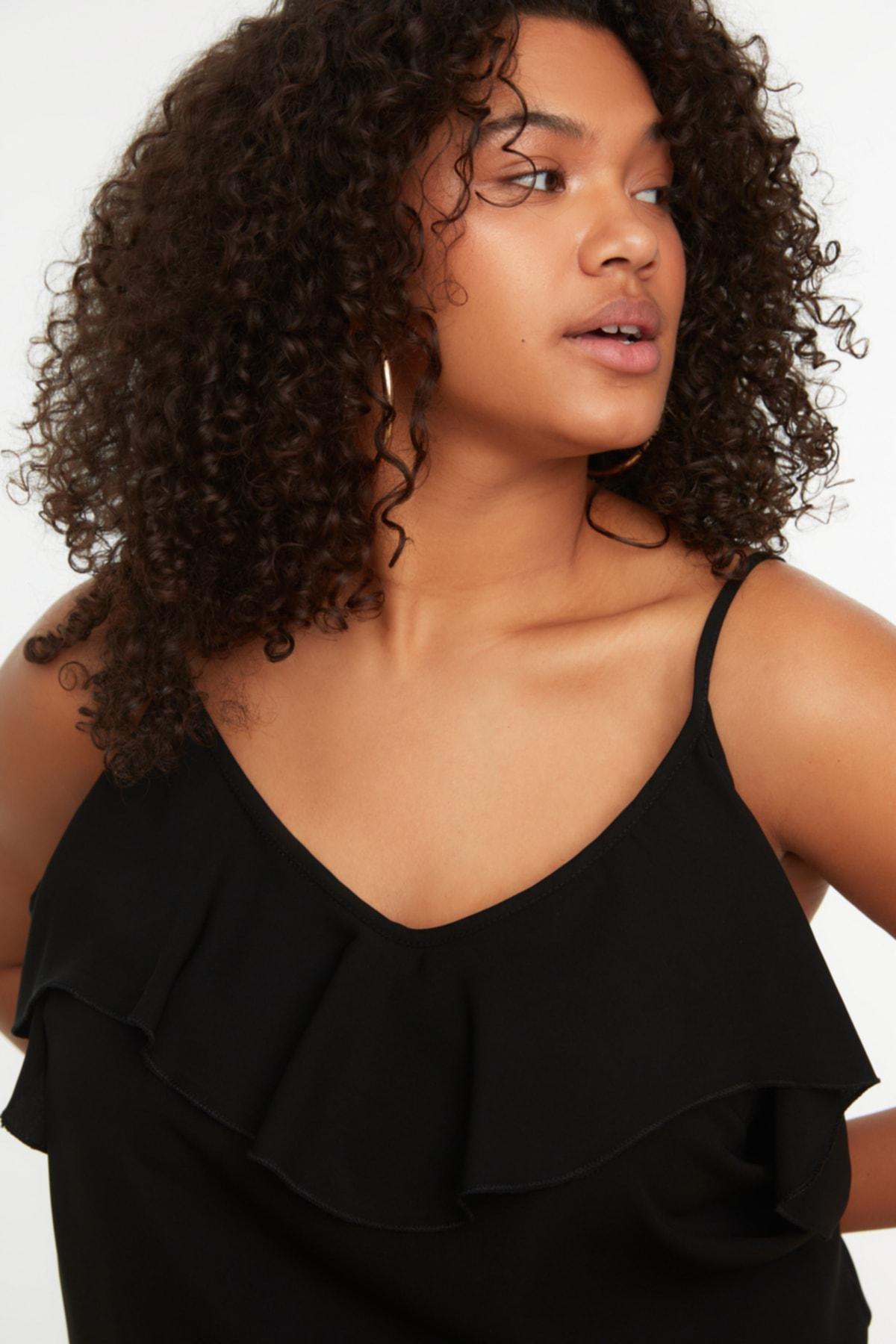Black Spaghetti Straps Plus Size Blouse, , large image number 1