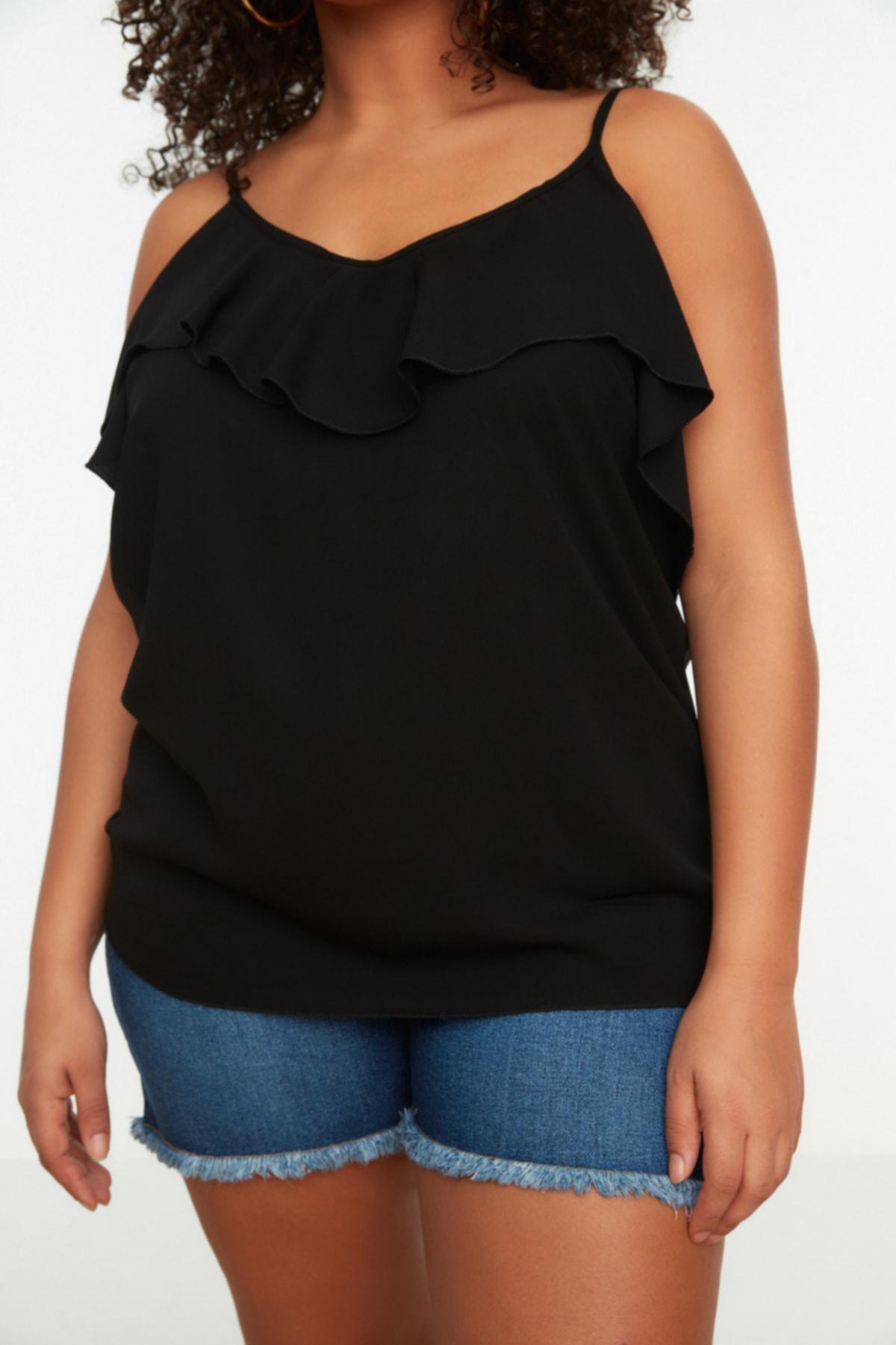 Black Spaghetti Straps Plus Size Blouse, , large image number 2