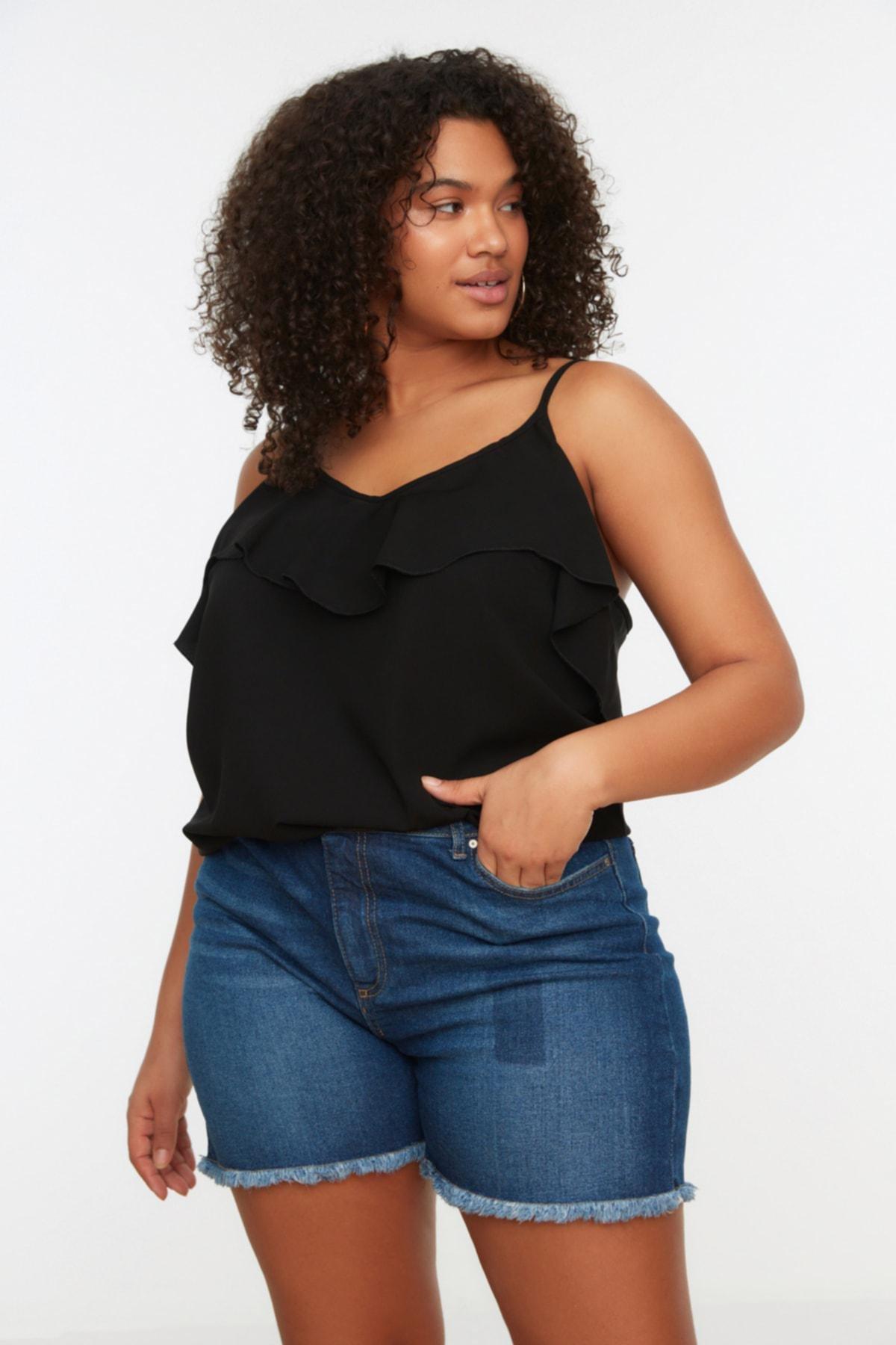 Black Spaghetti Straps Plus Size Blouse, , large image number 3
