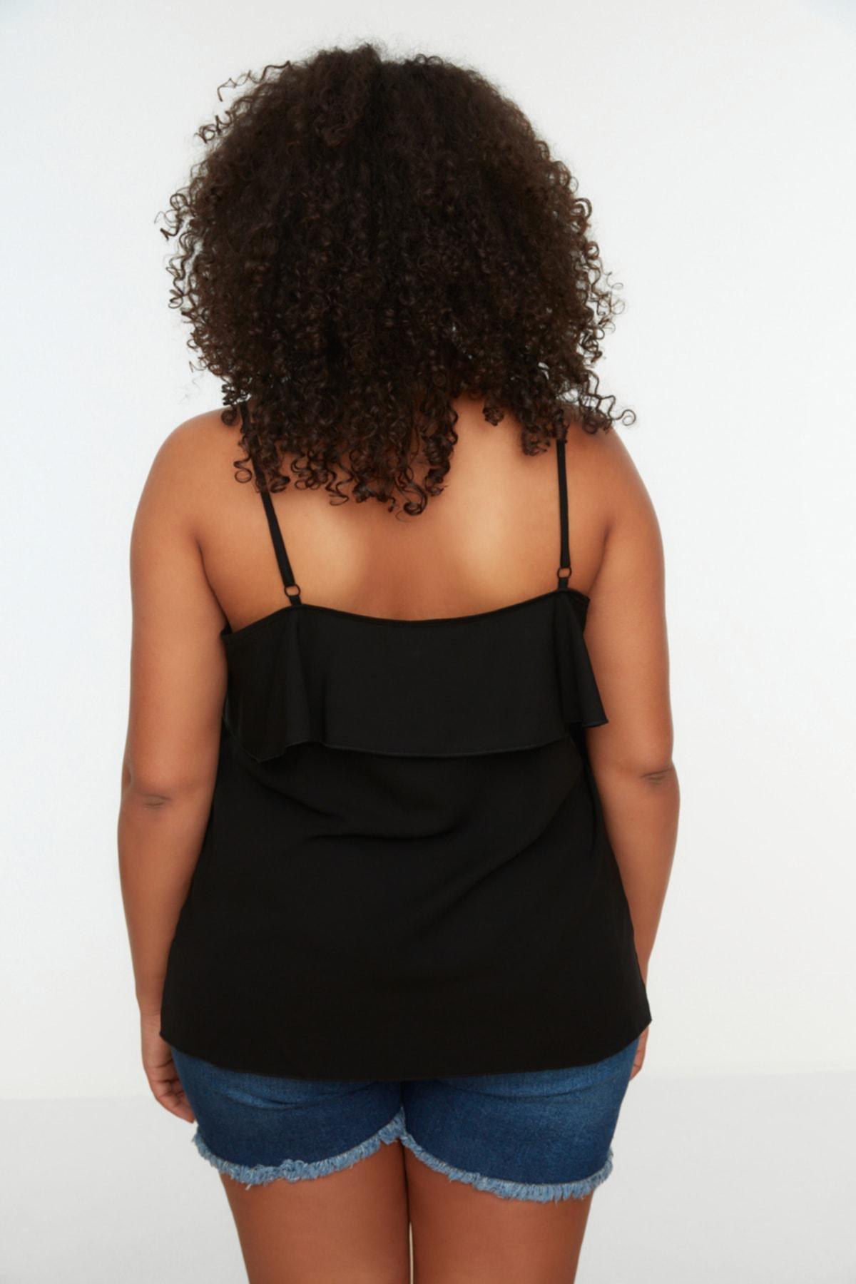Black Spaghetti Straps Plus Size Blouse, , large image number 4