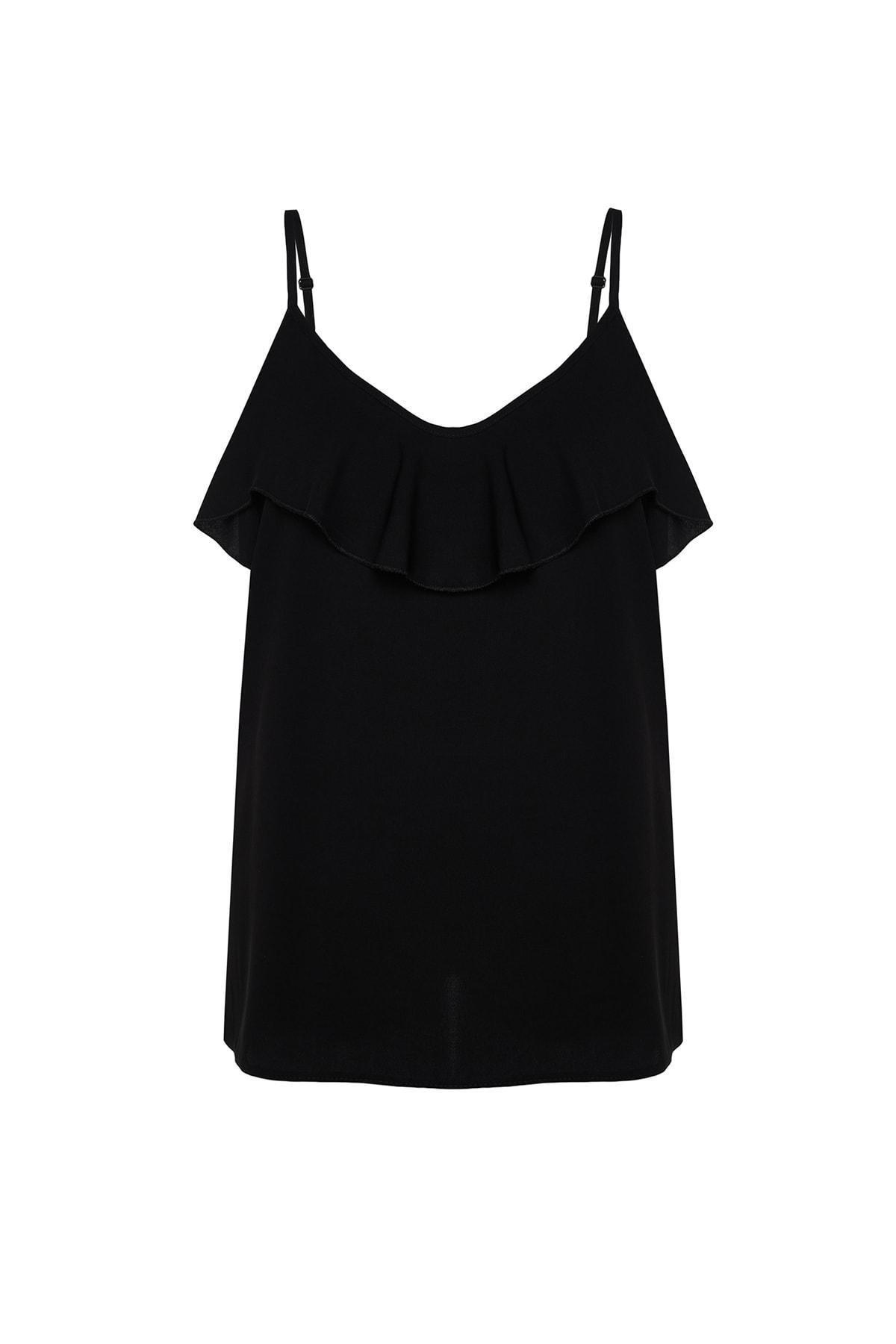 Black Spaghetti Straps Plus Size Blouse, , large image number 7