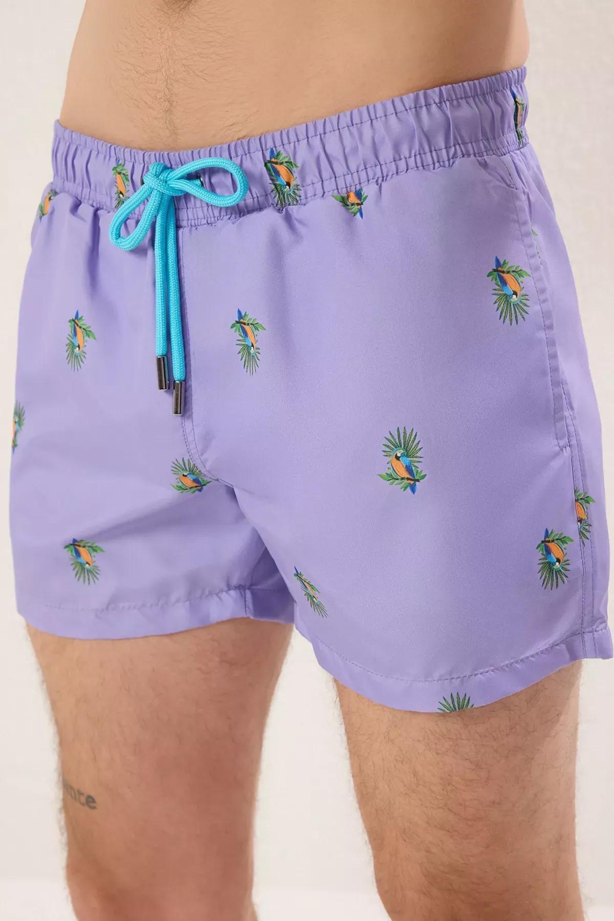 Purple  Short Tropical Swim Shorts, , large image number 2