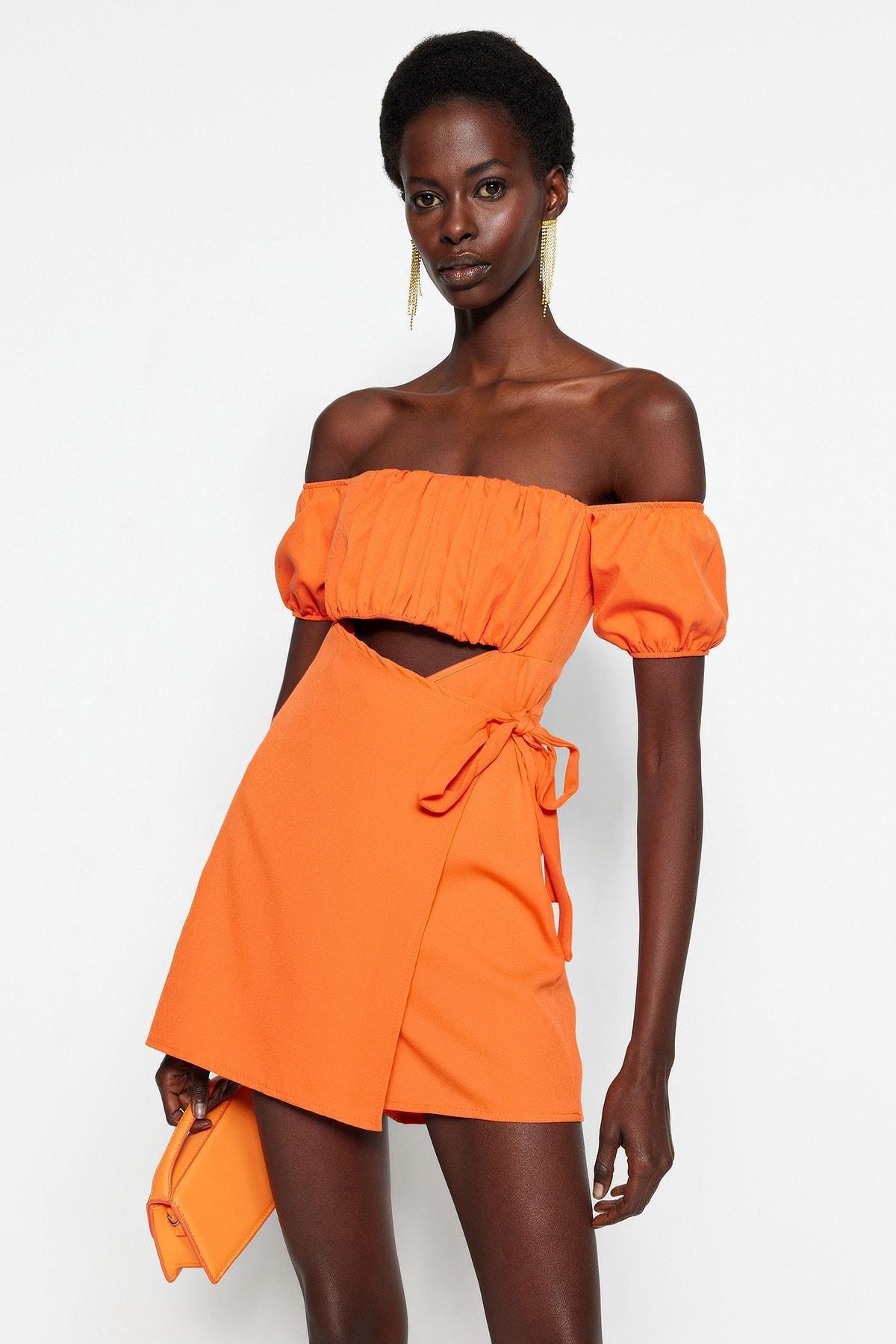 Orange Carmen Collar Jumpsuit, , large image number 0