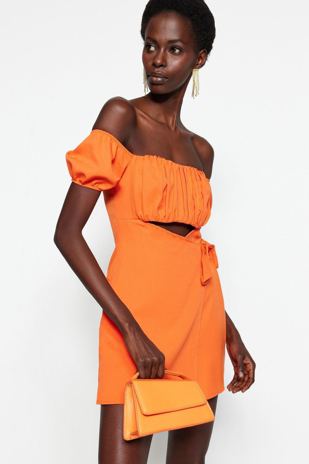 Orange Carmen Collar Jumpsuit, , large image number 1