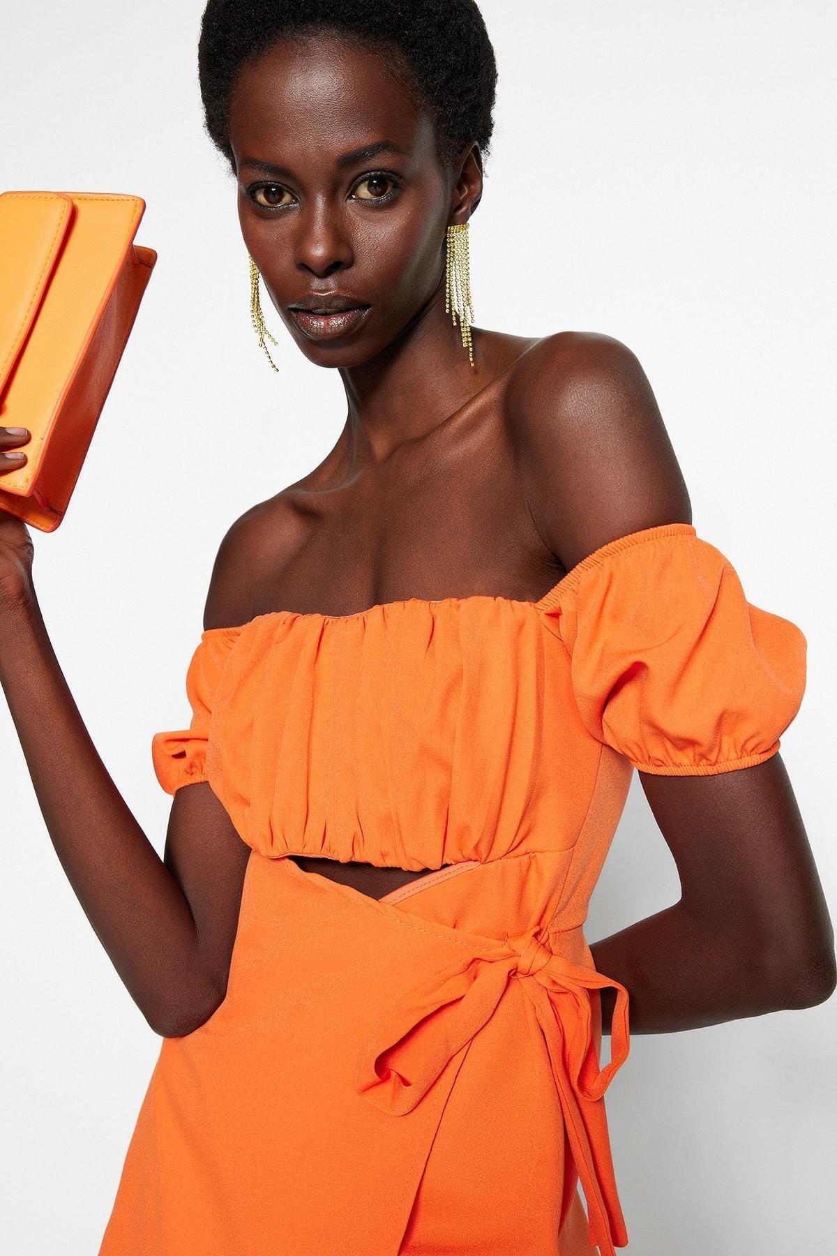 Orange Carmen Collar Jumpsuit, , large image number 2