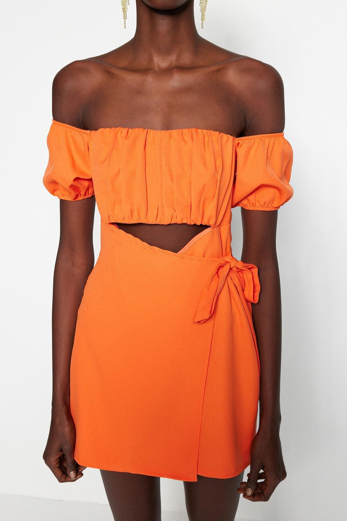 Orange Carmen Collar Jumpsuit, , large image number 3