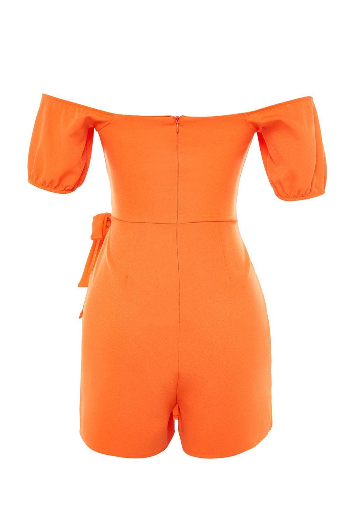 Orange Carmen Collar Jumpsuit, , large image number 6