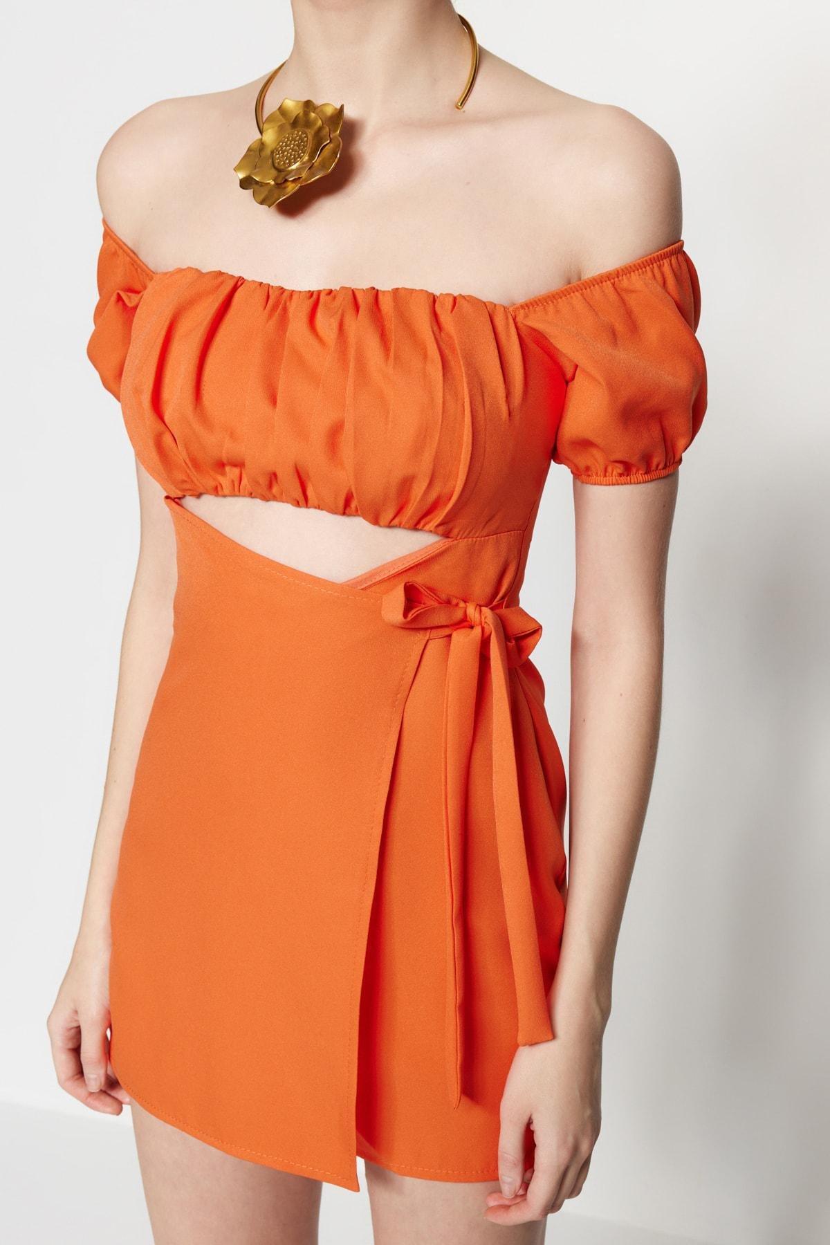 Orange Carmen Collar Jumpsuit, , large image number 7