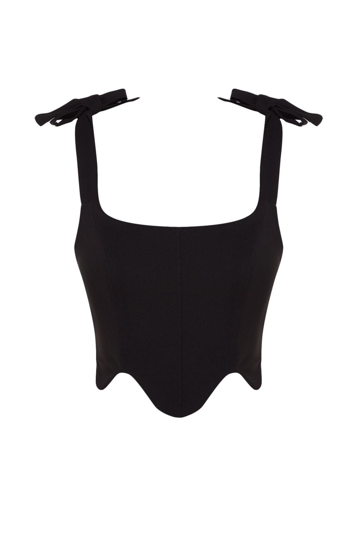 Trendyol - Black Square Collar Crop Top