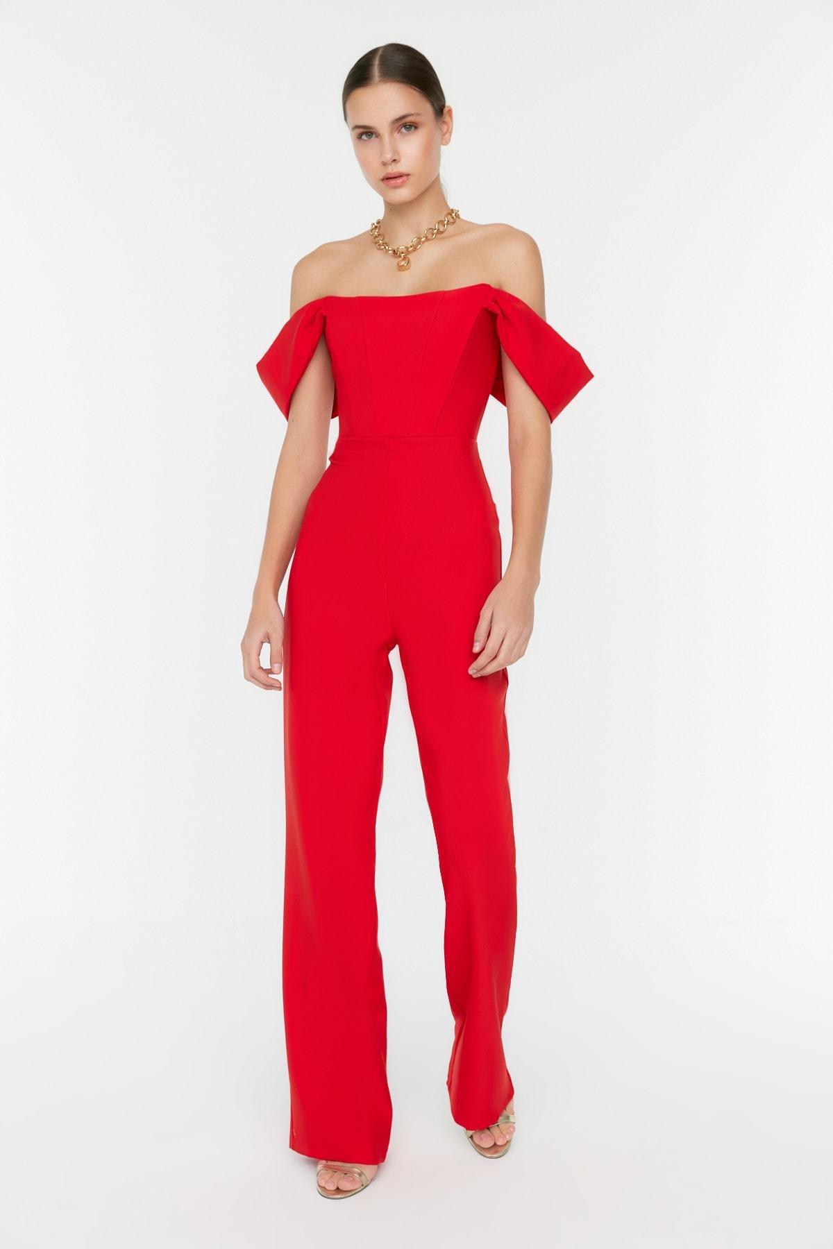 Trendyol - Red Carmen Collar Jumpsuit