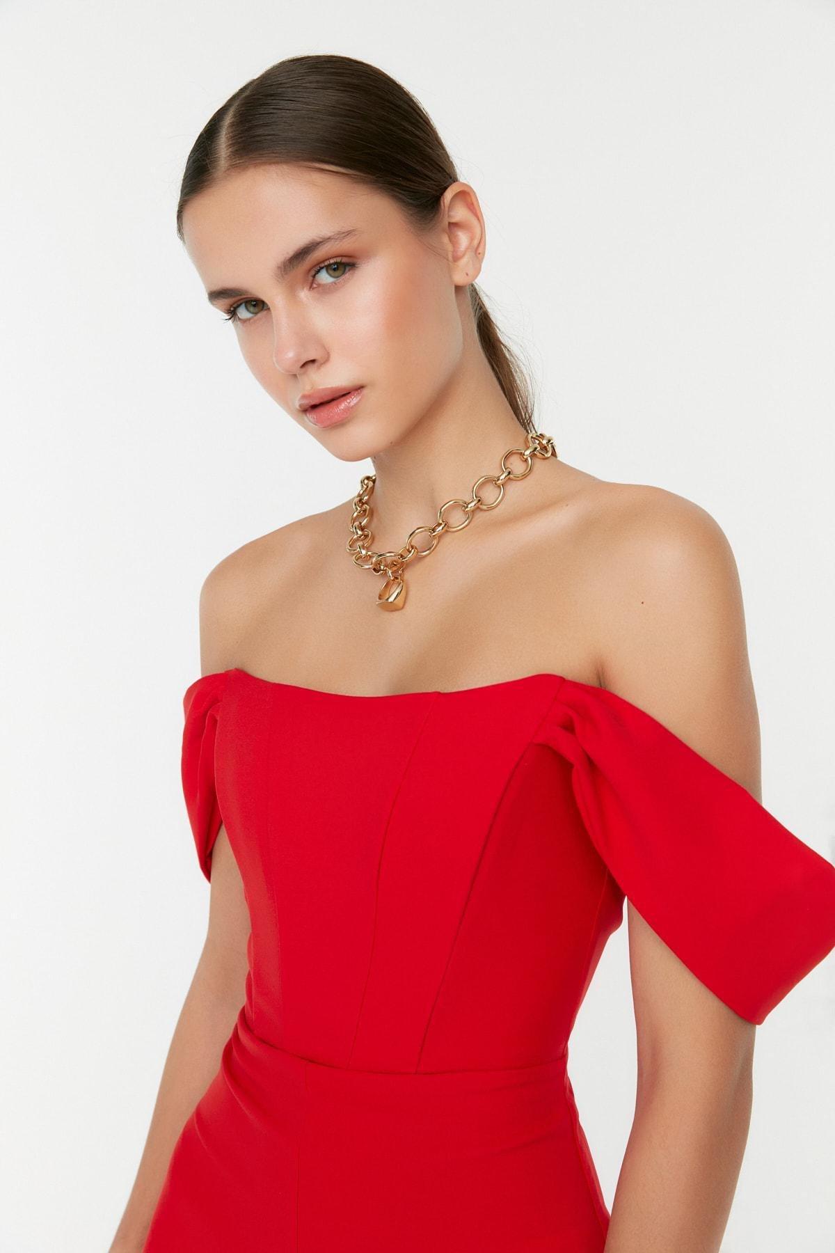 Trendyol - Red Carmen Collar Jumpsuit