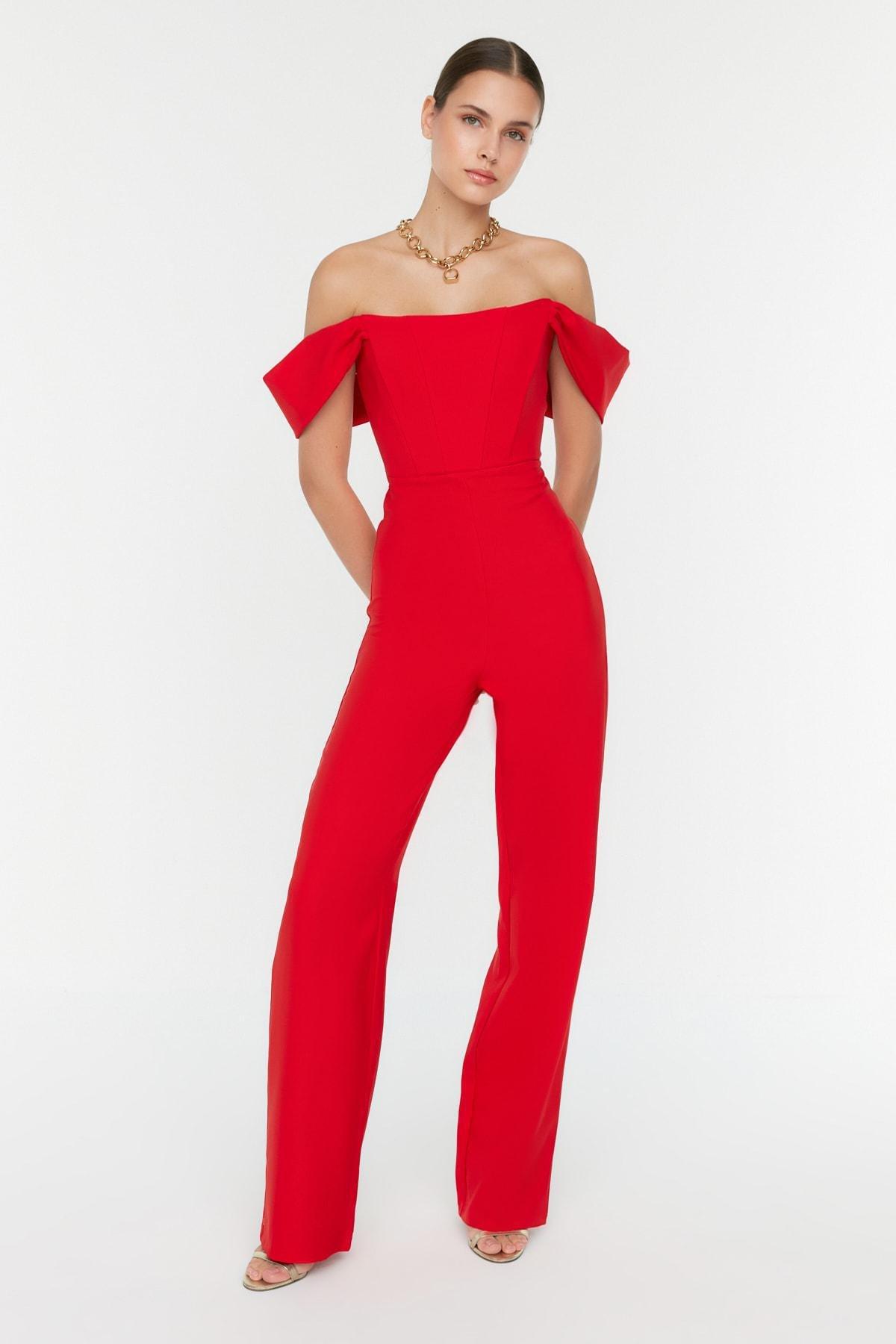 Trendyol - Red Carmen Collar Jumpsuit