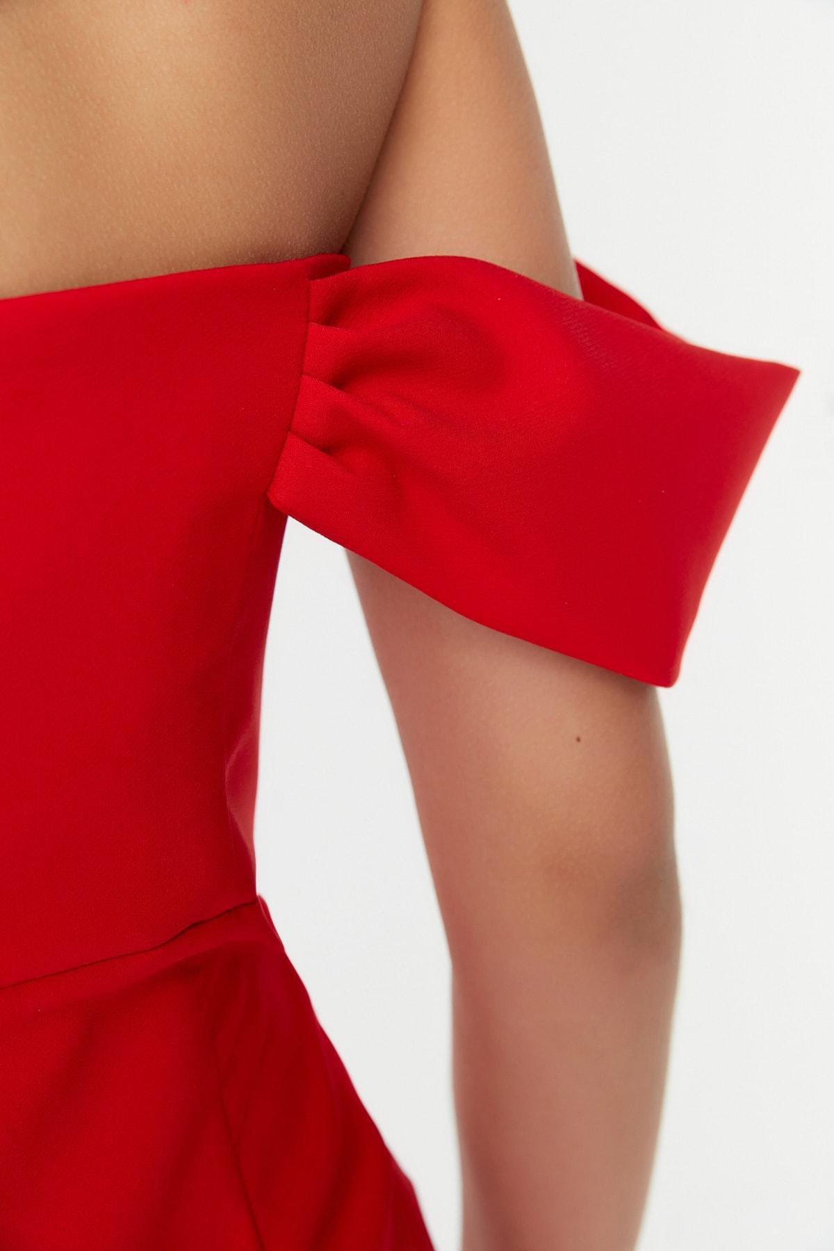 Trendyol - Red Carmen Collar Jumpsuit