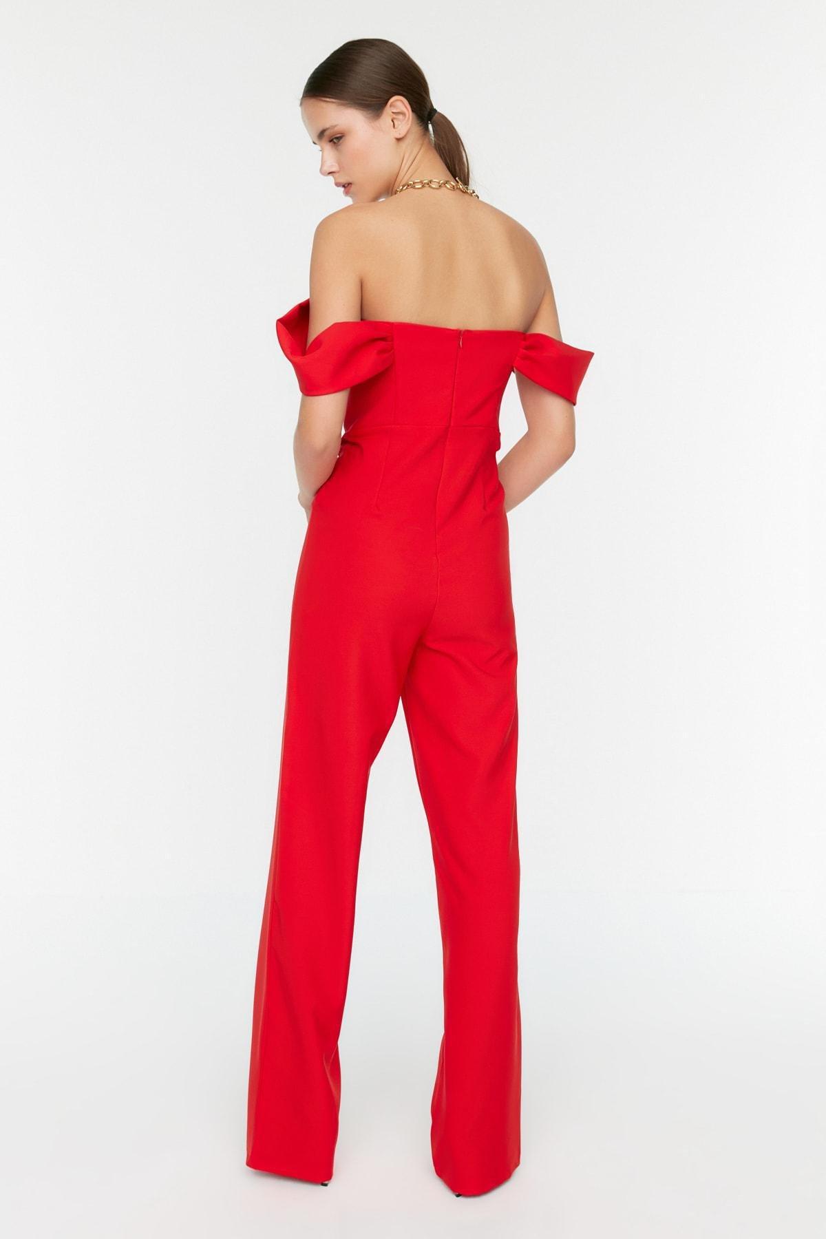 Trendyol - Red Carmen Collar Jumpsuit