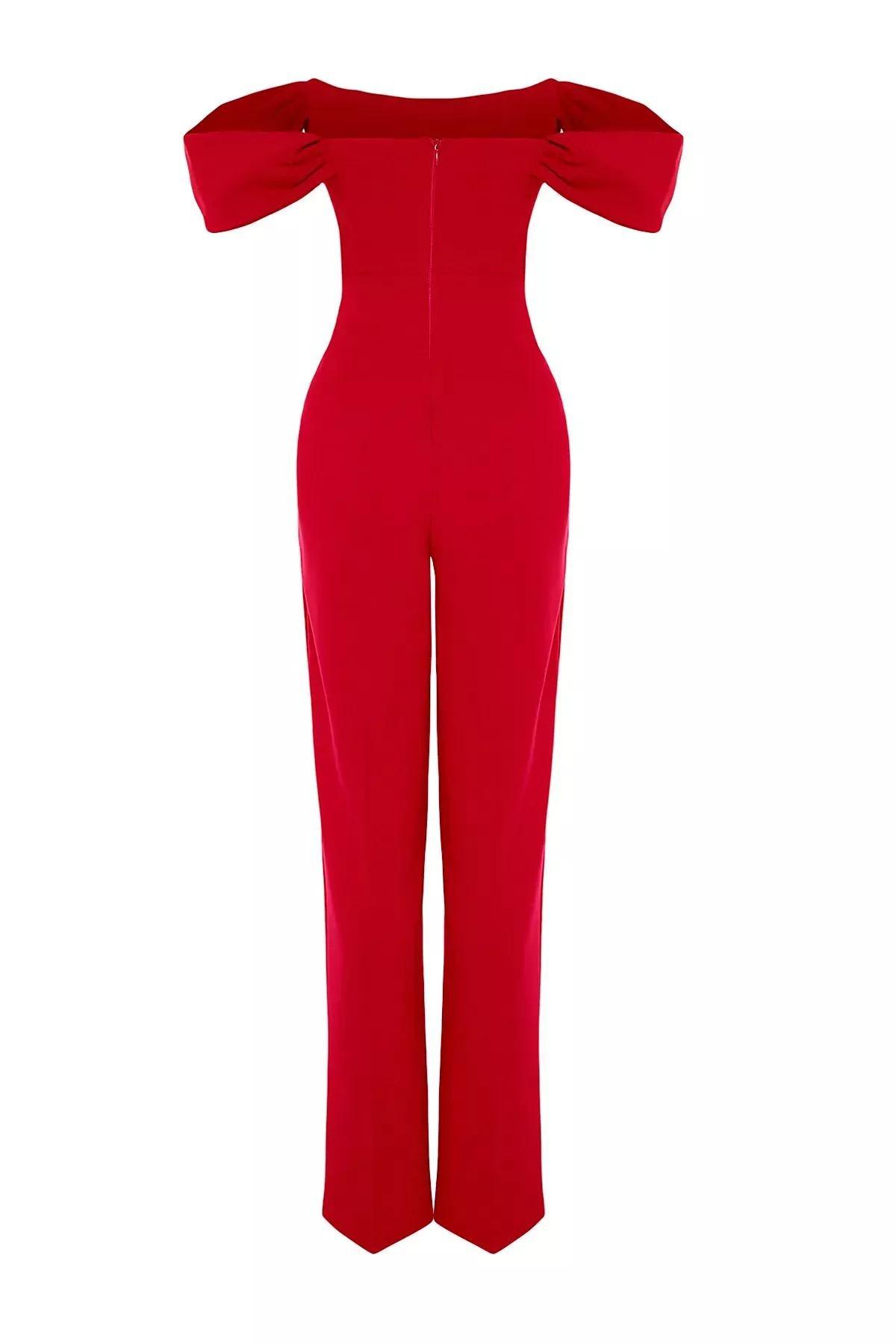Red Carmen Collar Jumpsuit, , large image number 6