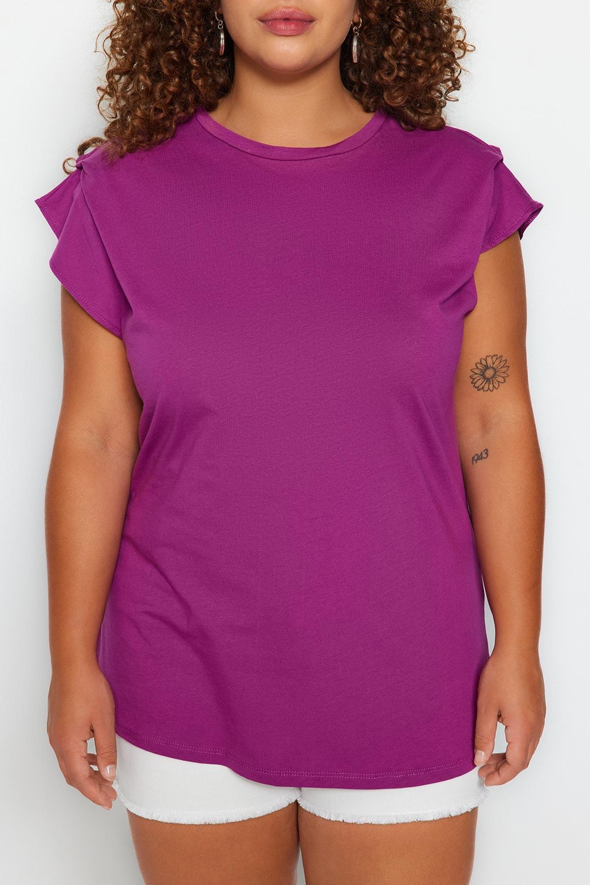 Purple Crew Neck Plus Size T-Shirt, Purple, medium