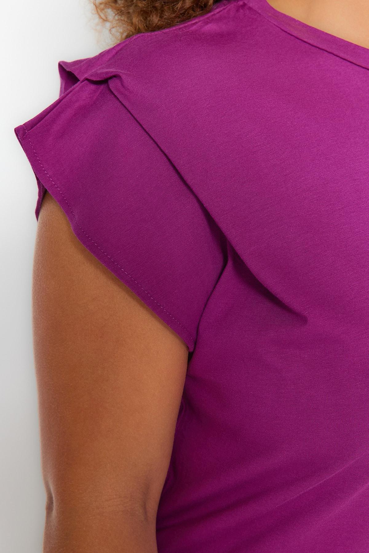 Purple Crew Neck Plus Size T-Shirt, , large image number 3