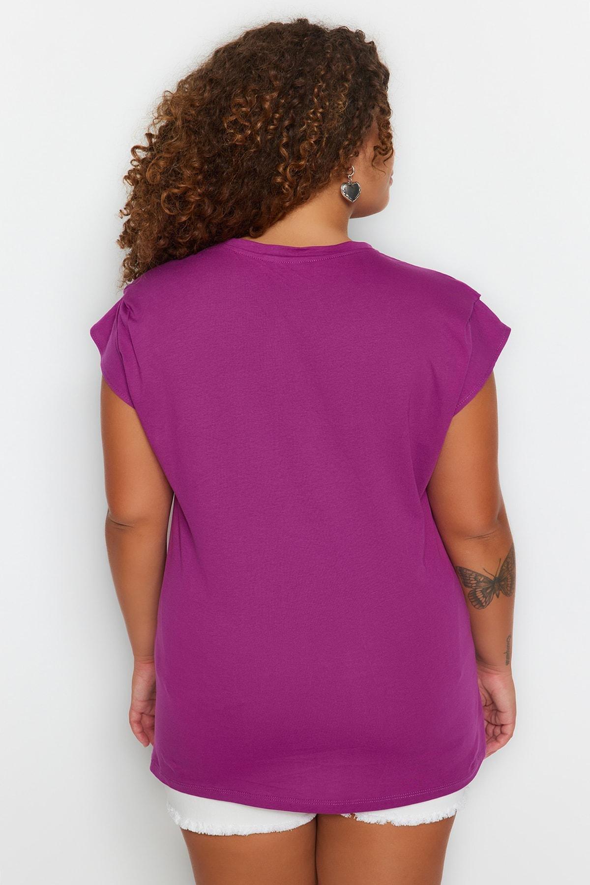Purple Crew Neck Plus Size T-Shirt, , large image number 4