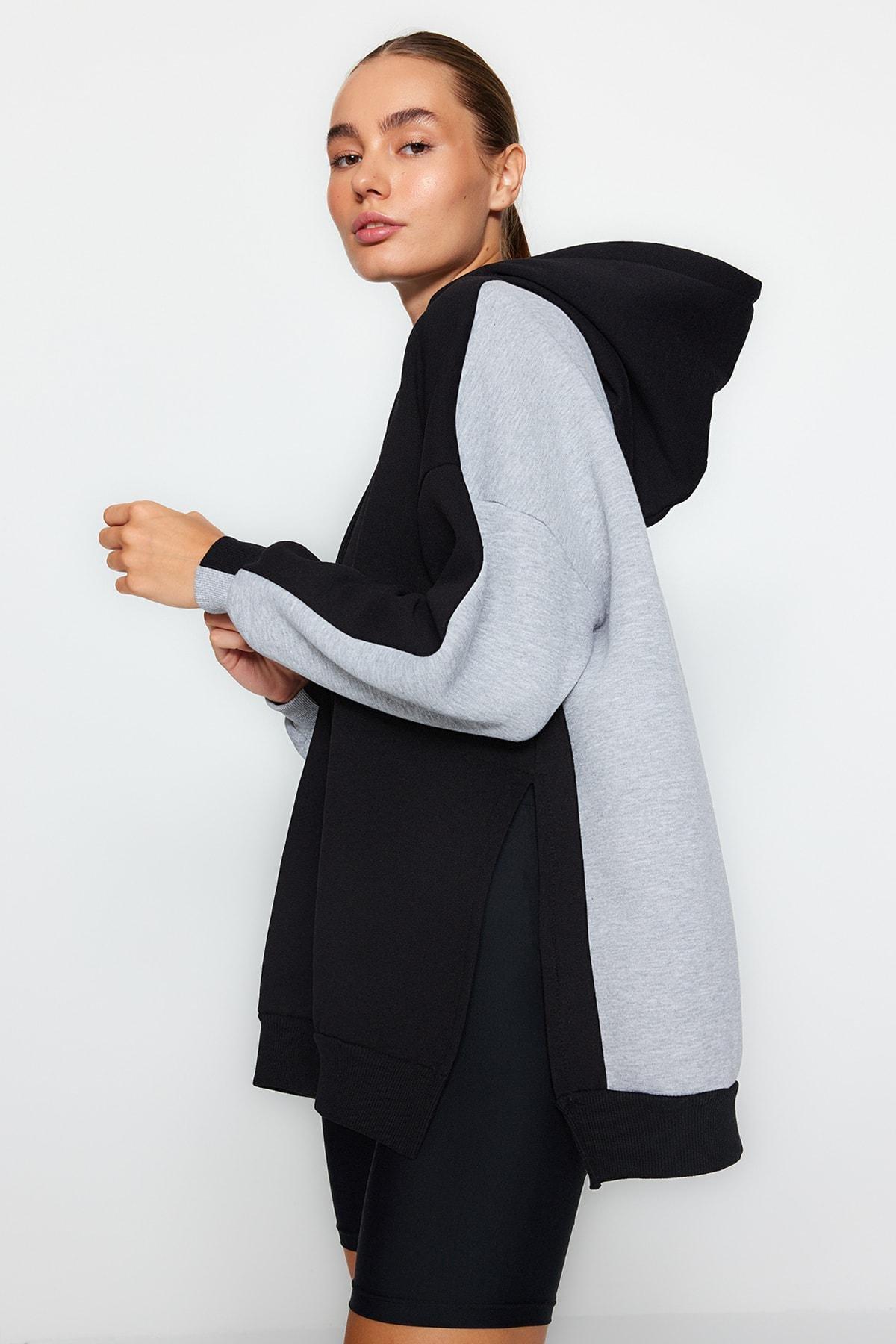 Grey Blocked Knitted Sports Sweatshirt, , large image number 0
