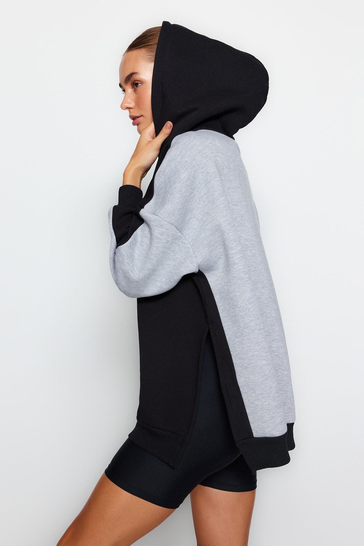 Grey Blocked Knitted Sports Sweatshirt, , large image number 1