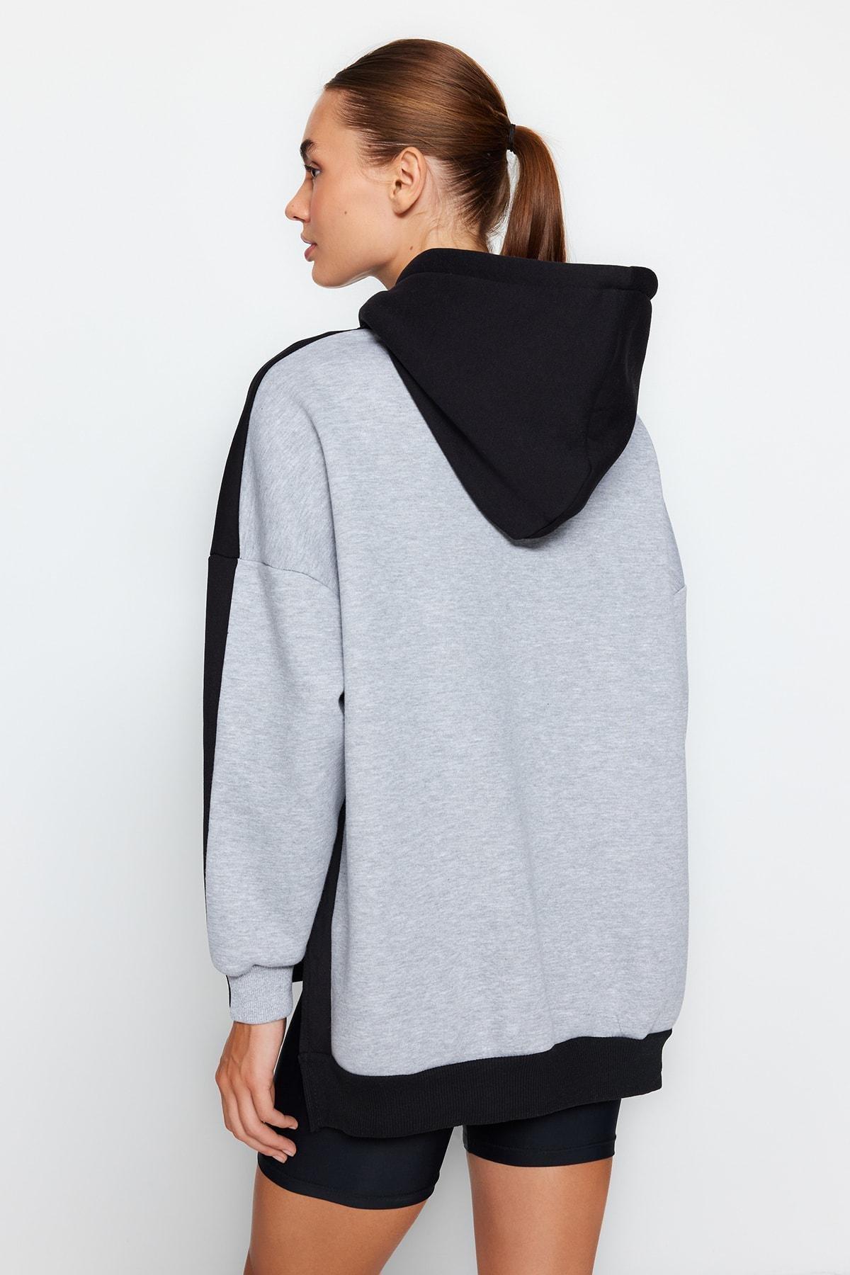 Grey Blocked Knitted Sports Sweatshirt, , large image number 4