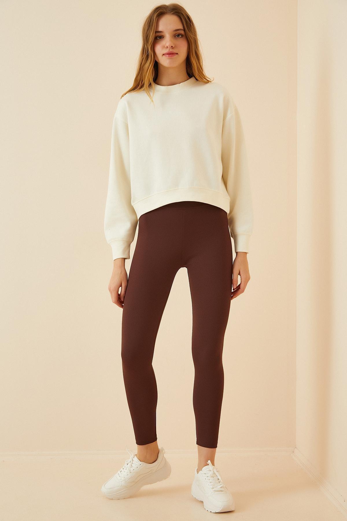 Brown High Waist Skinny Leggings, , large image number 1