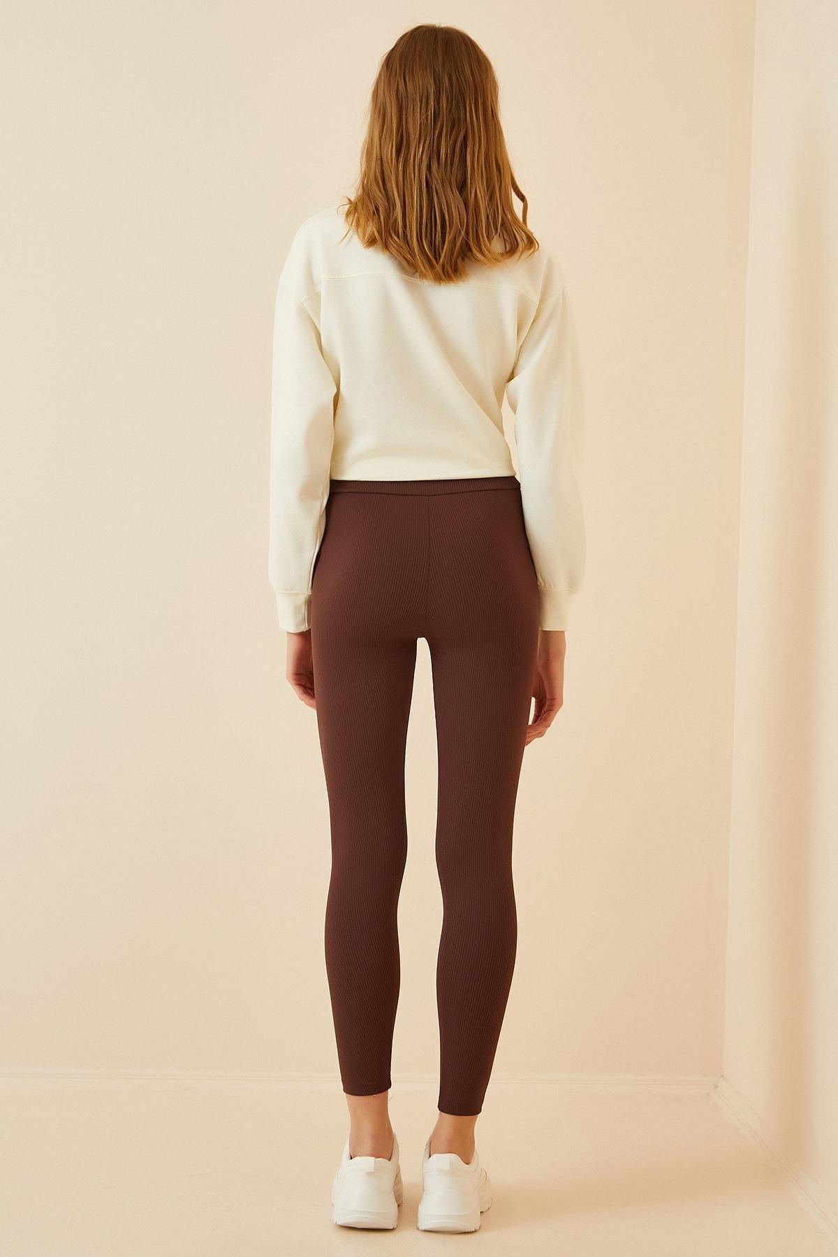 Brown High Waist Skinny Leggings, , large image number 4