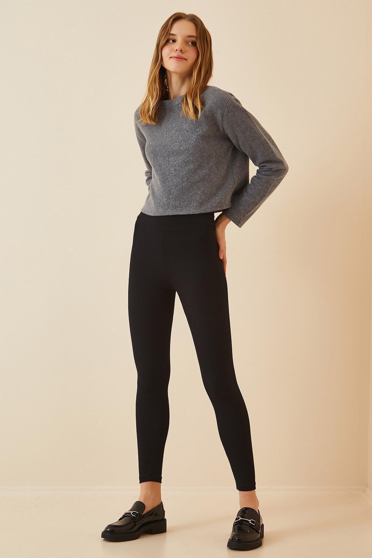 Black High Waist Skinny Leggings, BLACK, large image number 0