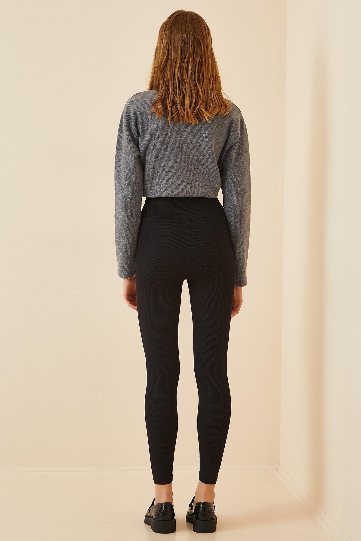 Black High Waist Skinny Leggings, BLACK, large image number 5