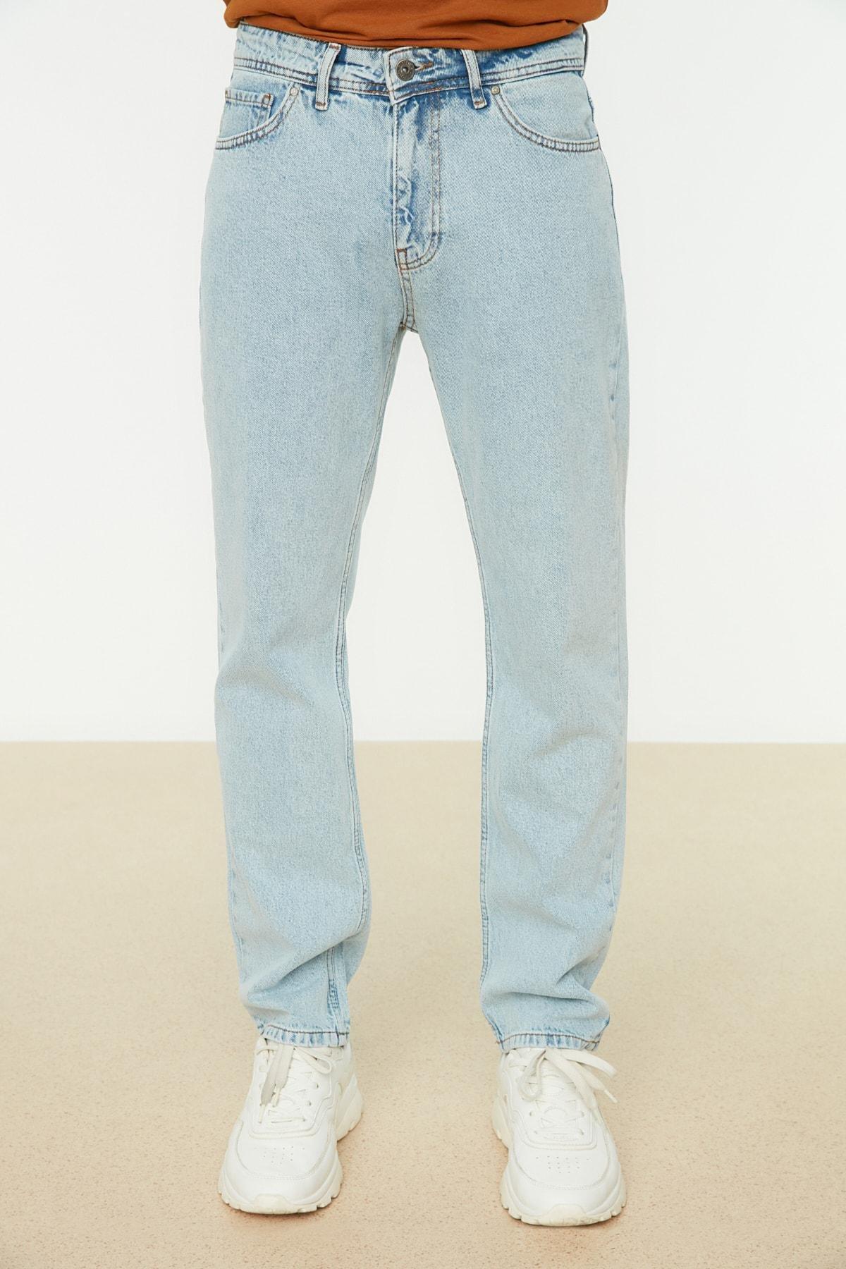 Blue Plain Straight Jeans, , large image number 0