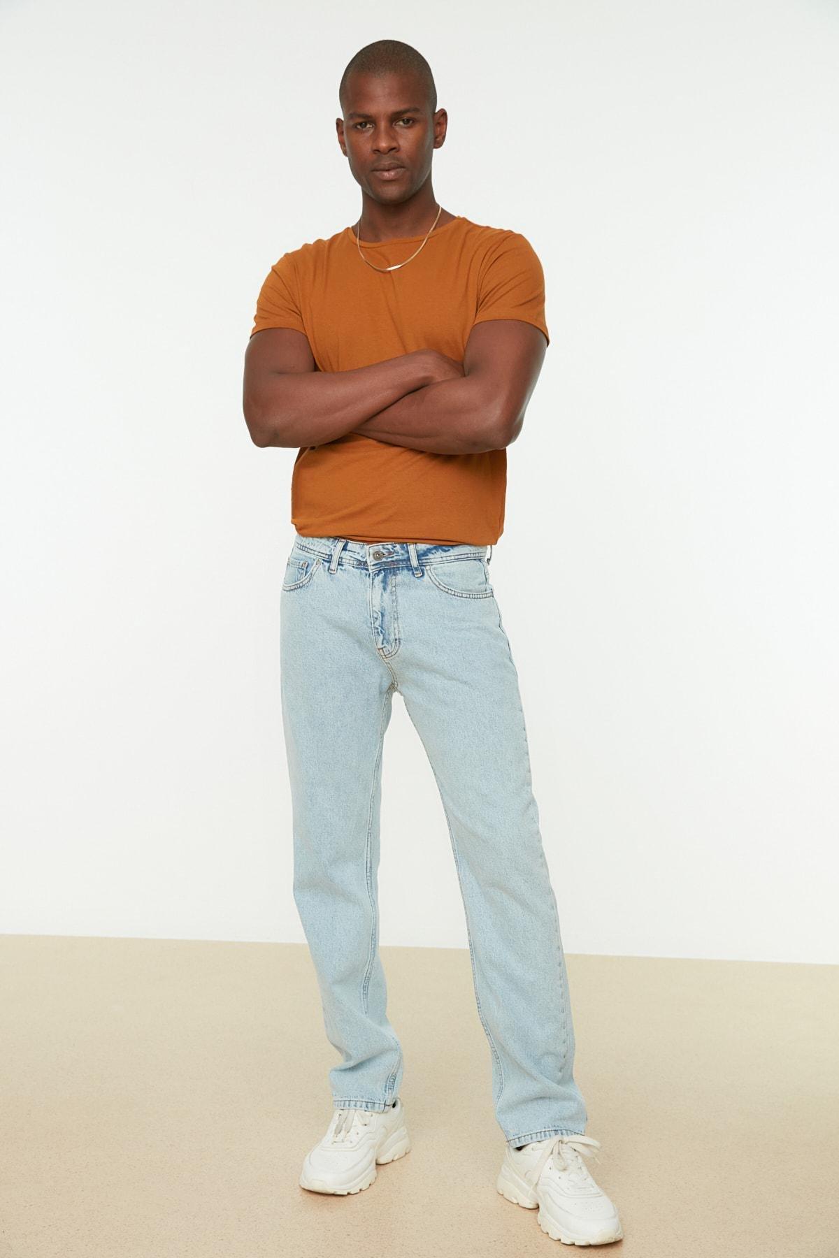 Blue Plain Straight Jeans, , large image number 1