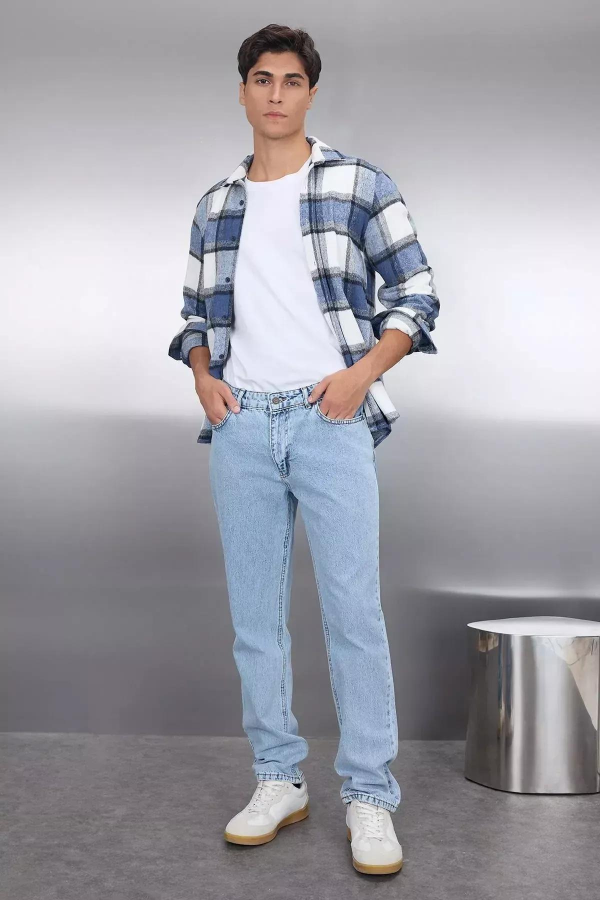 Blue Plain Straight Jeans, , large image number 1