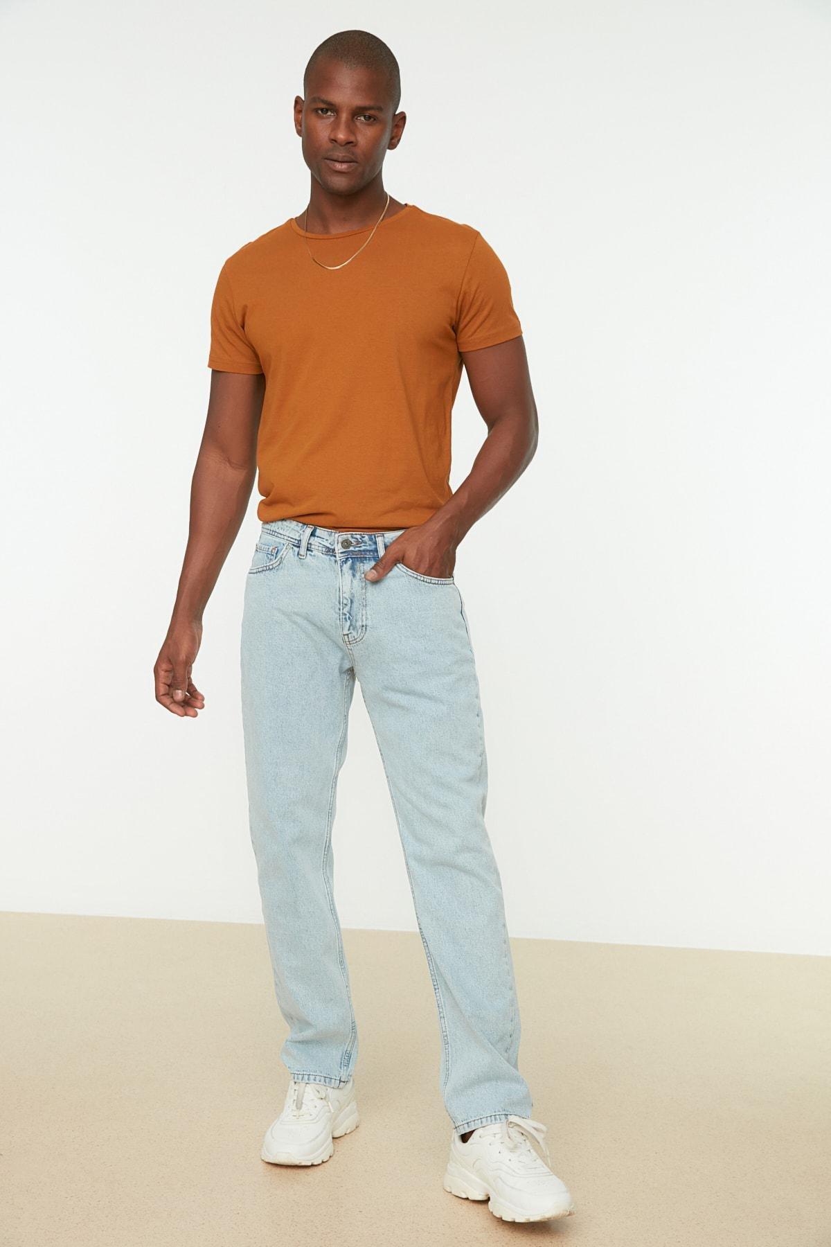 Blue Plain Straight Jeans, , large image number 3