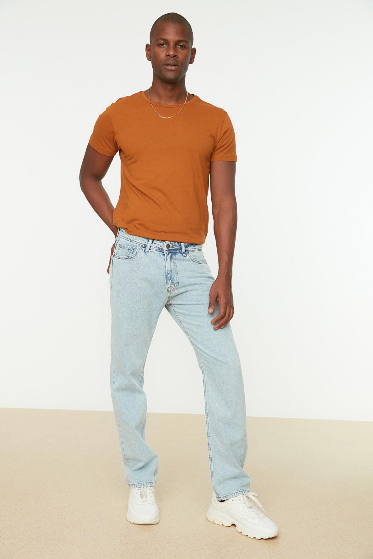 Blue Plain Straight Jeans, Blue, large image number 3