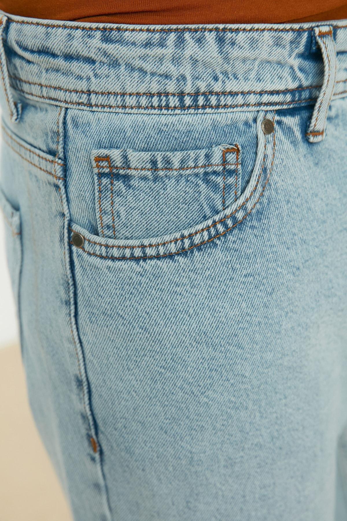 Blue Plain Straight Jeans, , large image number 4