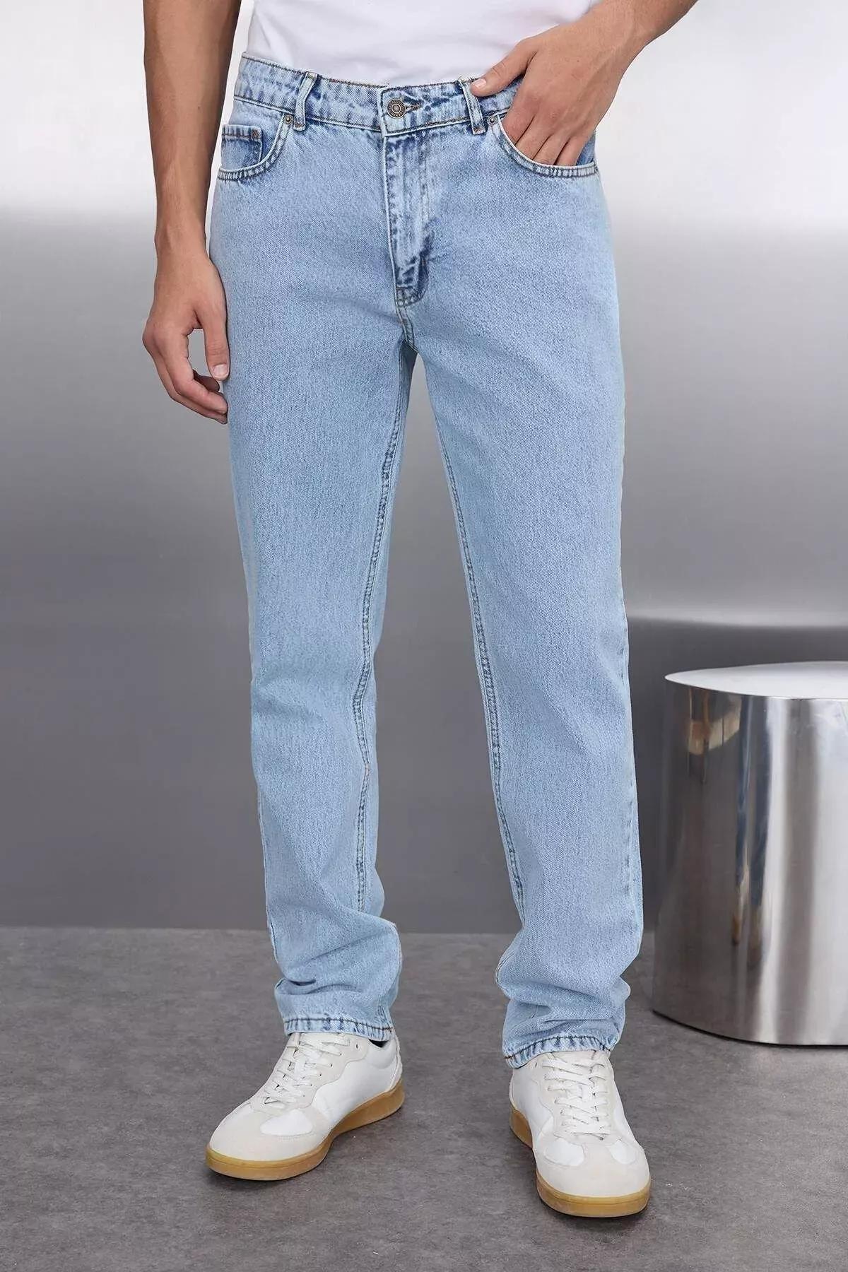 Blue Plain Straight Jeans, , large image number 4