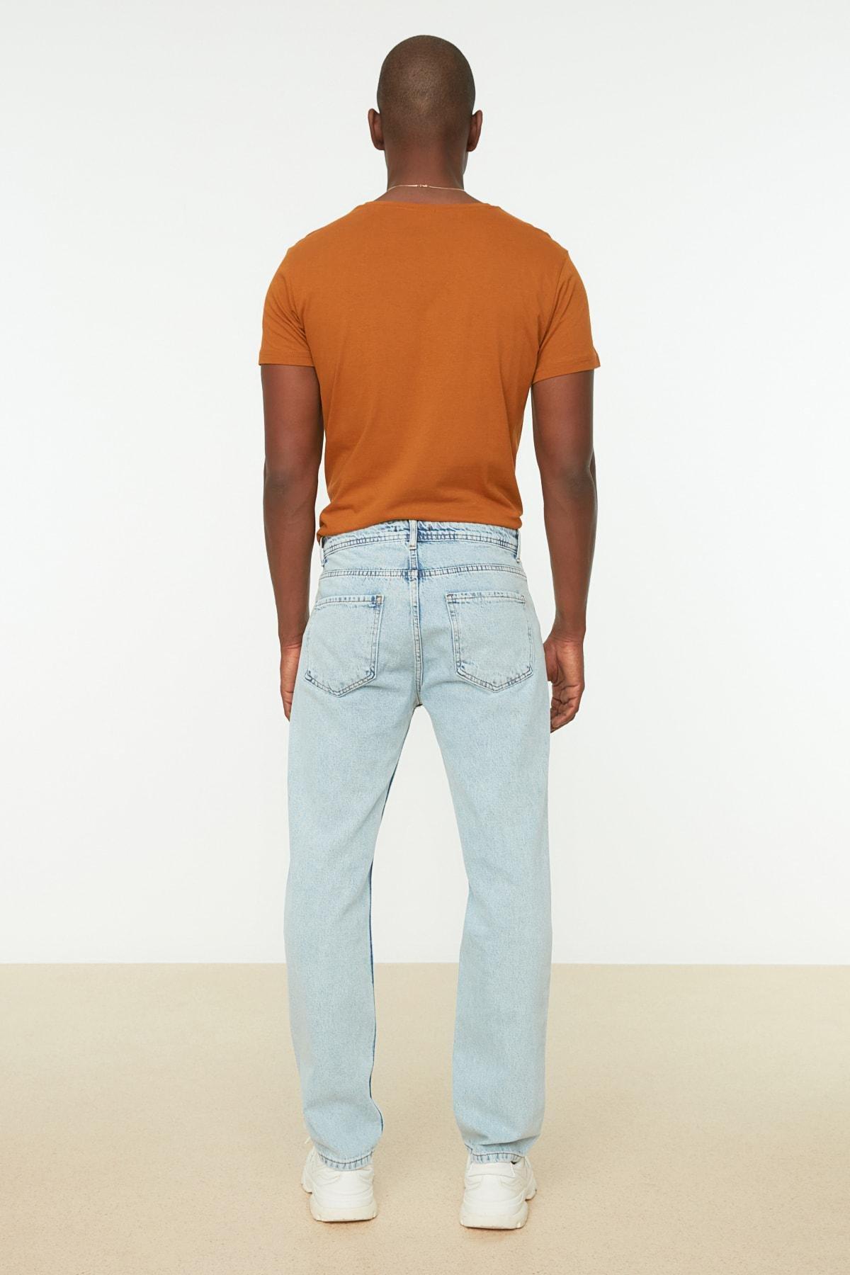 Blue Plain Straight Jeans, , large image number 5