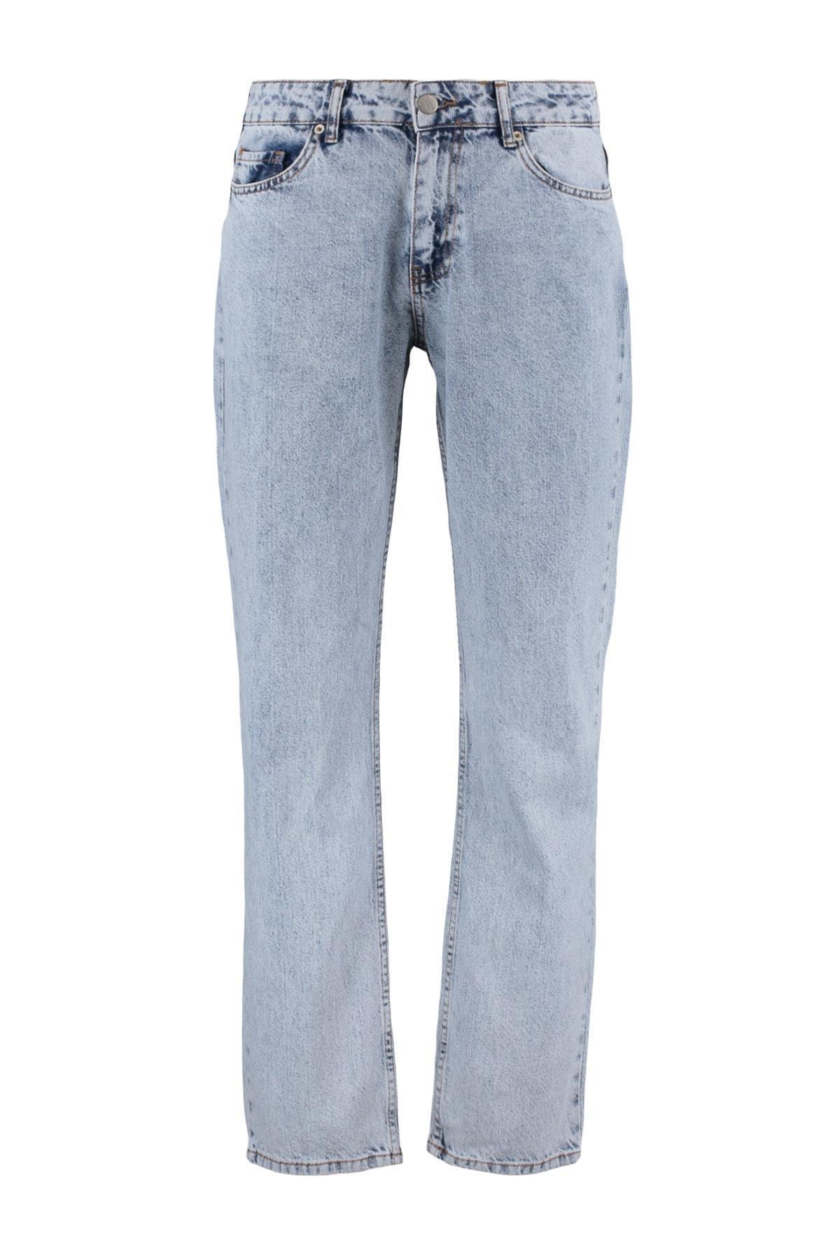Blue Plain Straight Jeans, , large image number 6