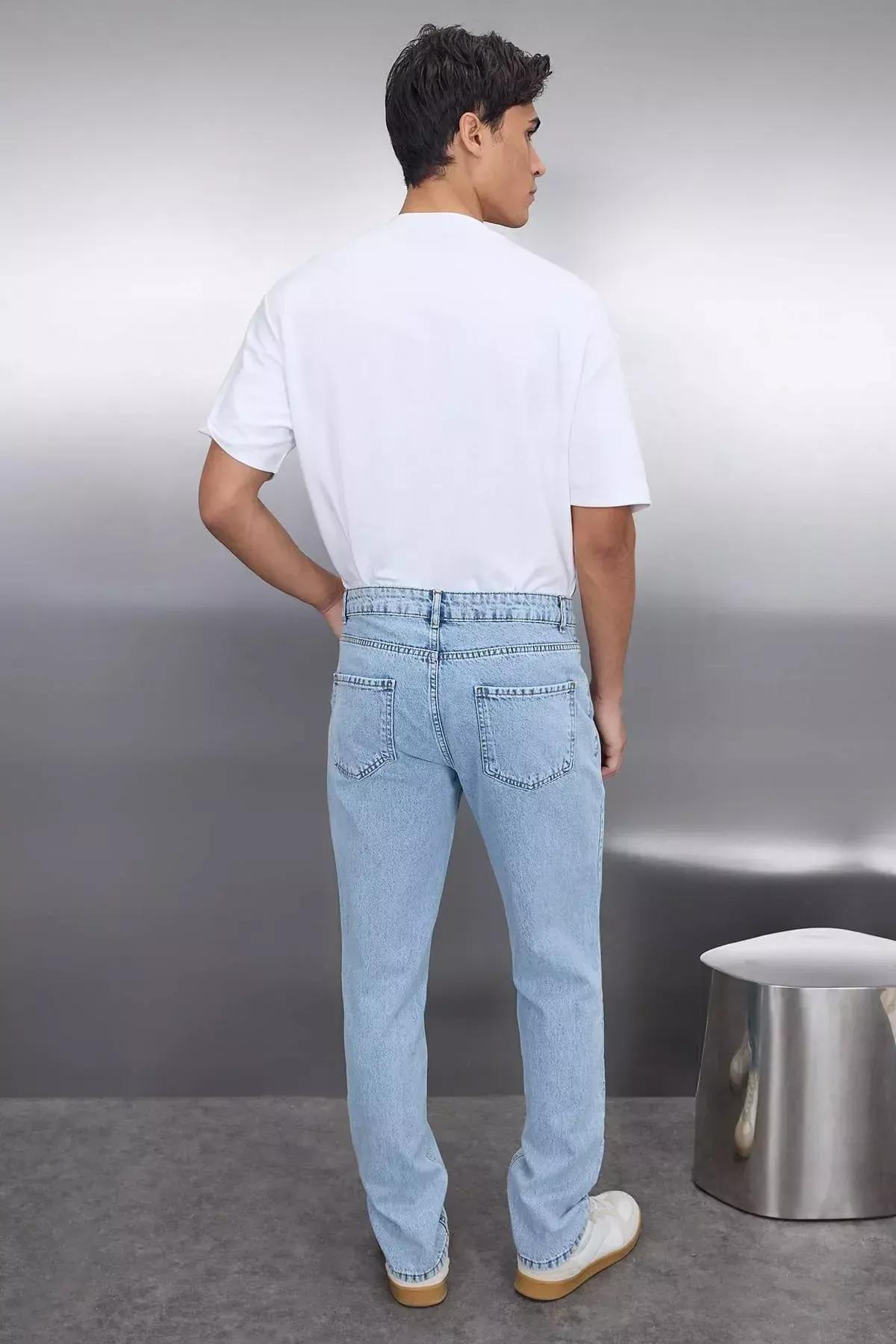 Blue Plain Straight Jeans, , large image number 6