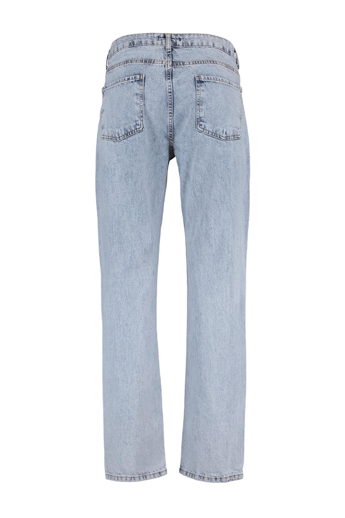 Trendyol - Blue Plain Straight Jeans