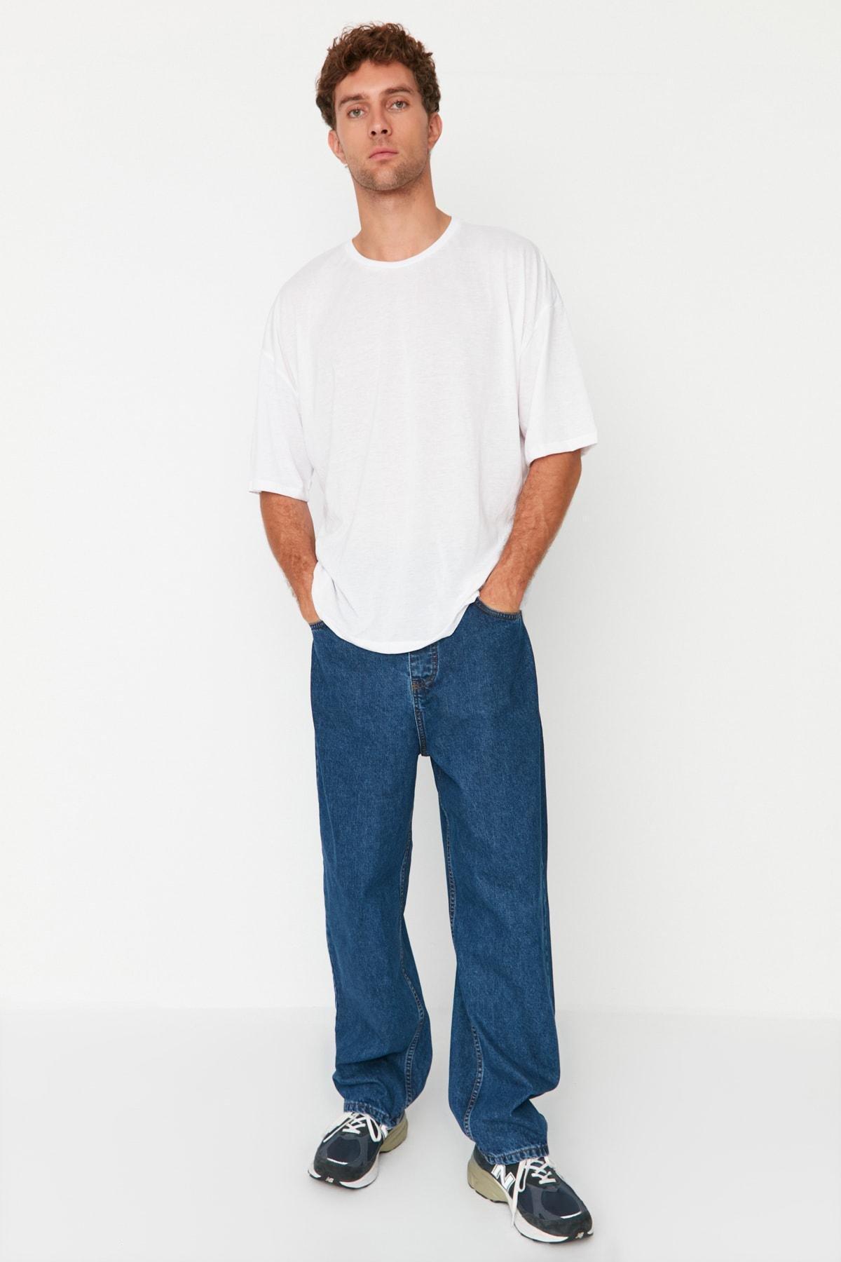 Navy Denim Loose Jeans, Dark blue, large image number 0