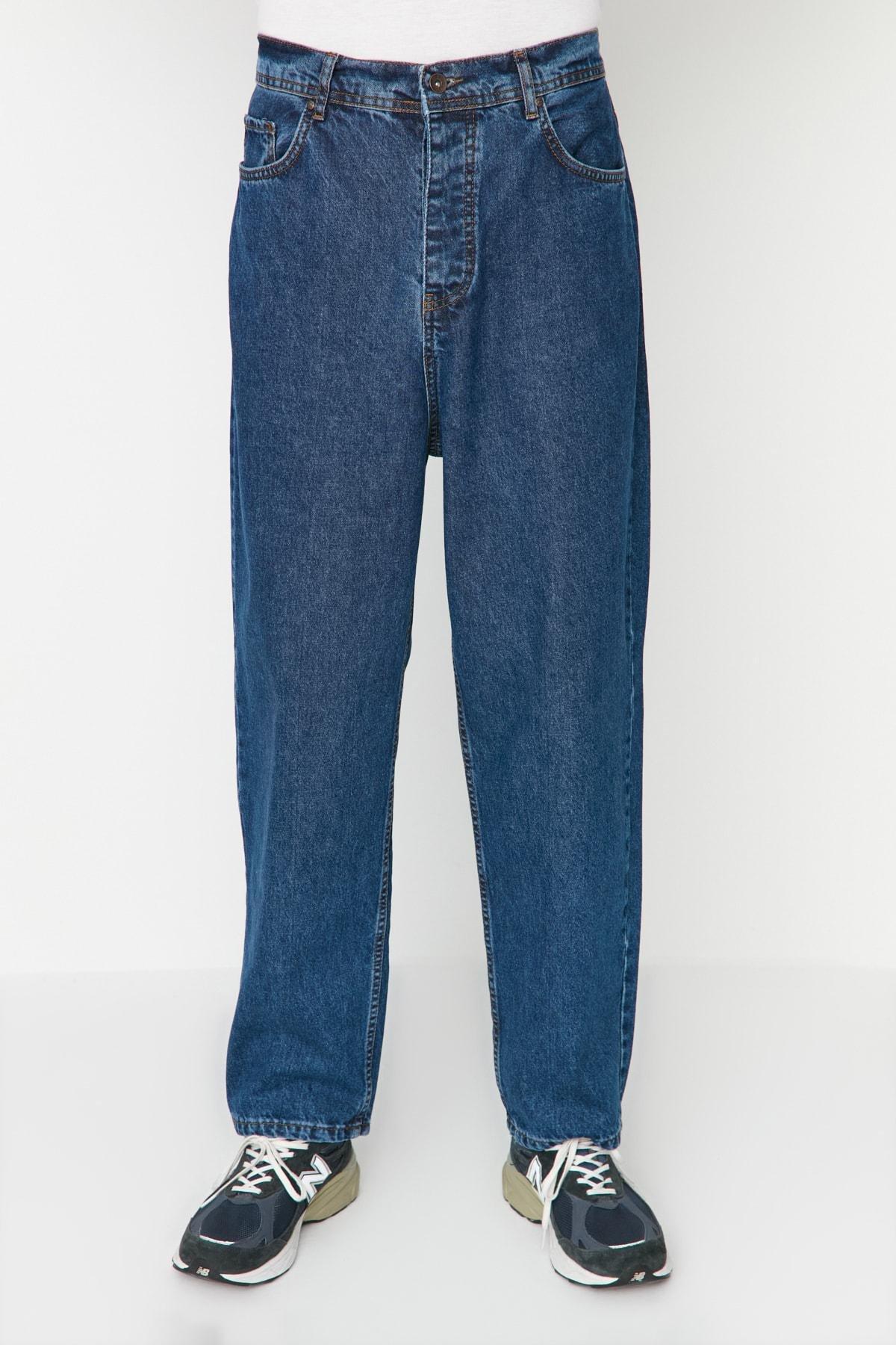 Navy Denim Loose Jeans, Dark blue, large image number 1