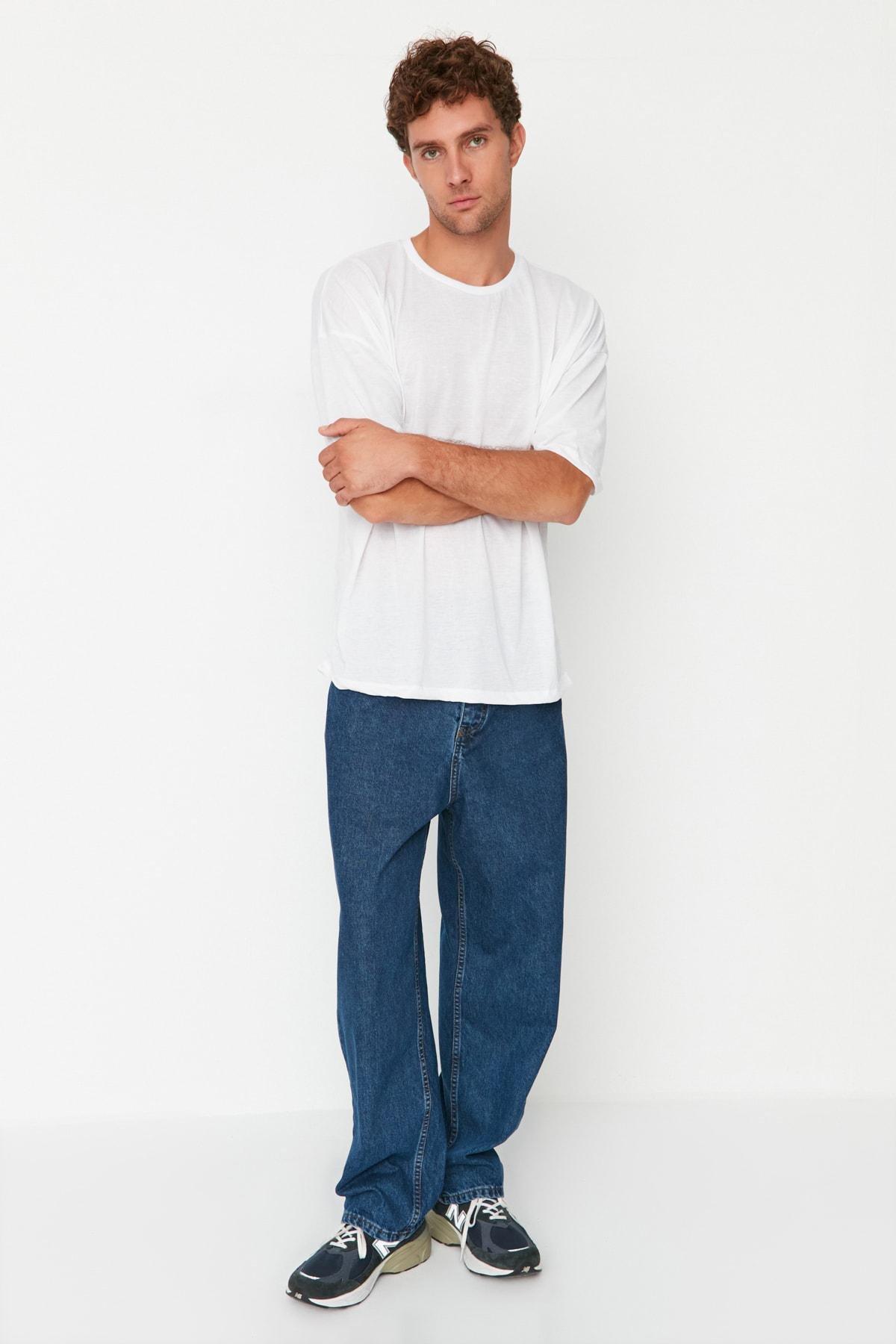 Navy Denim Loose Jeans, Dark blue, large image number 4