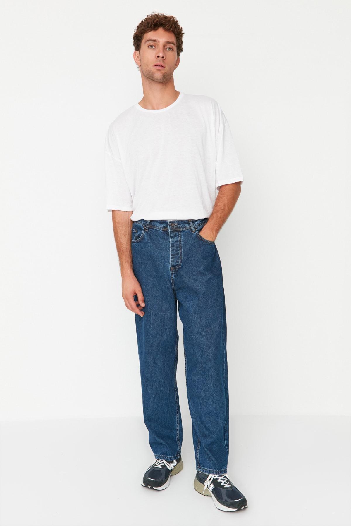 Navy Denim Loose Jeans, Dark blue, large image number 5