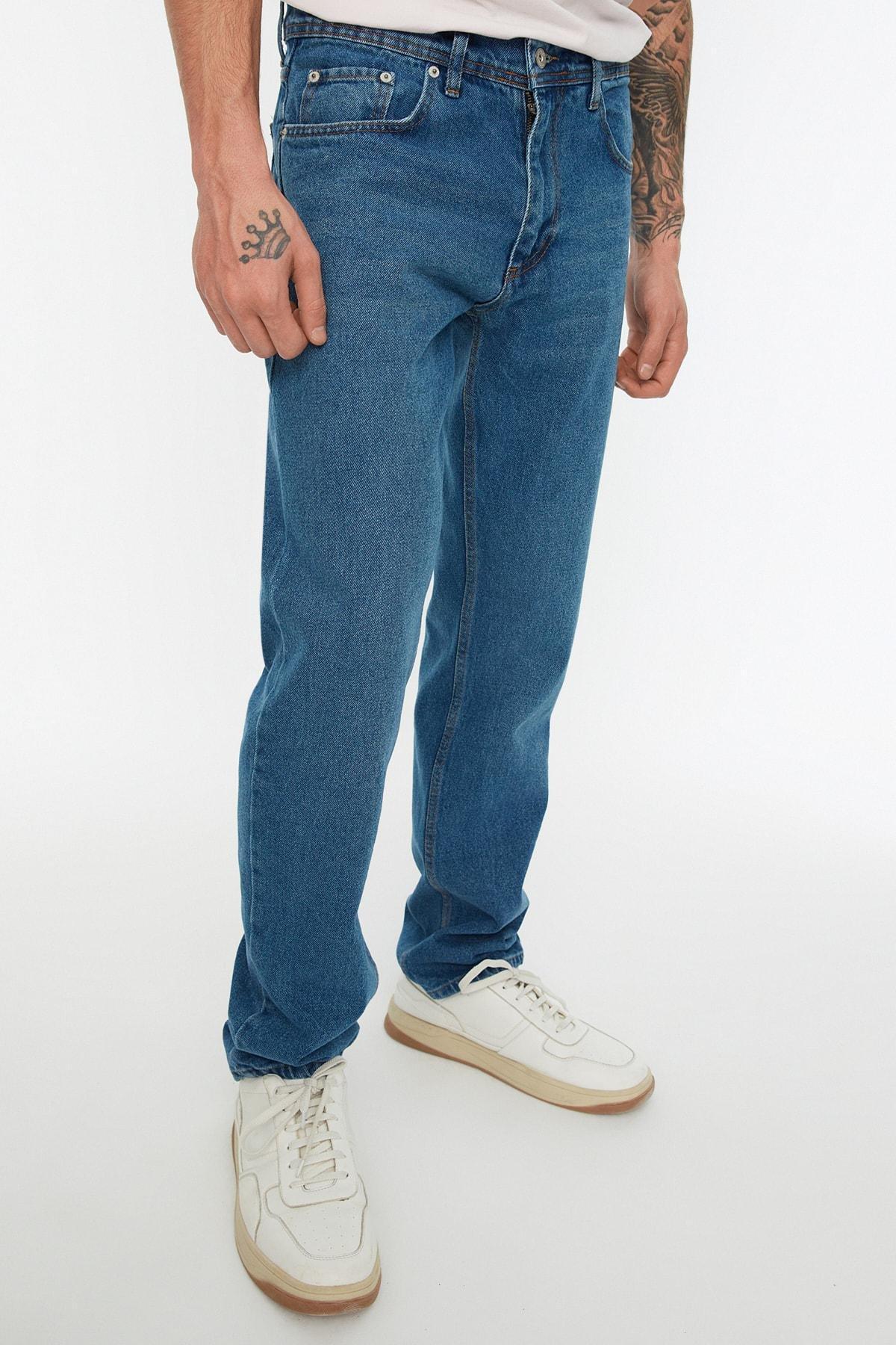 Navy Denim Straight Jeans, , large image number 0