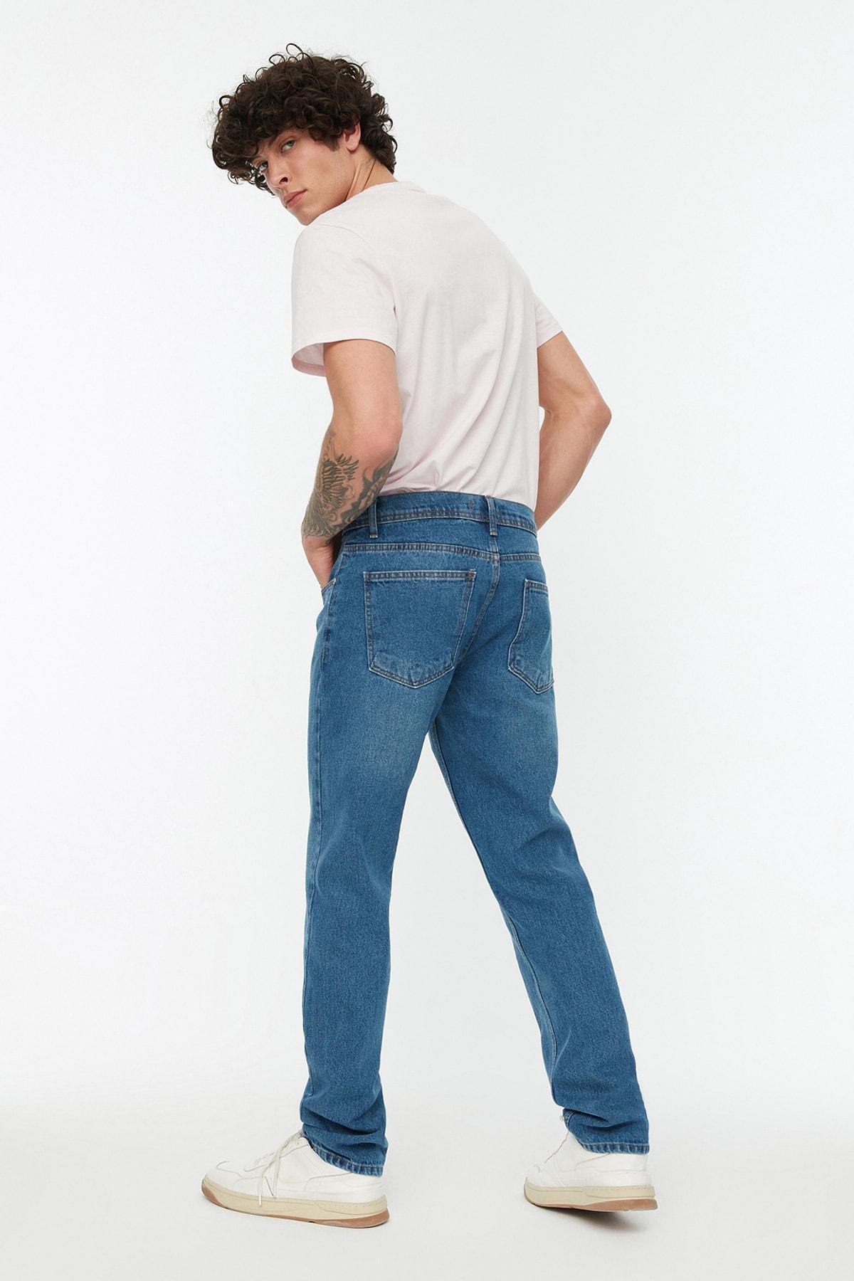 Navy Denim Straight Jeans, , large image number 4