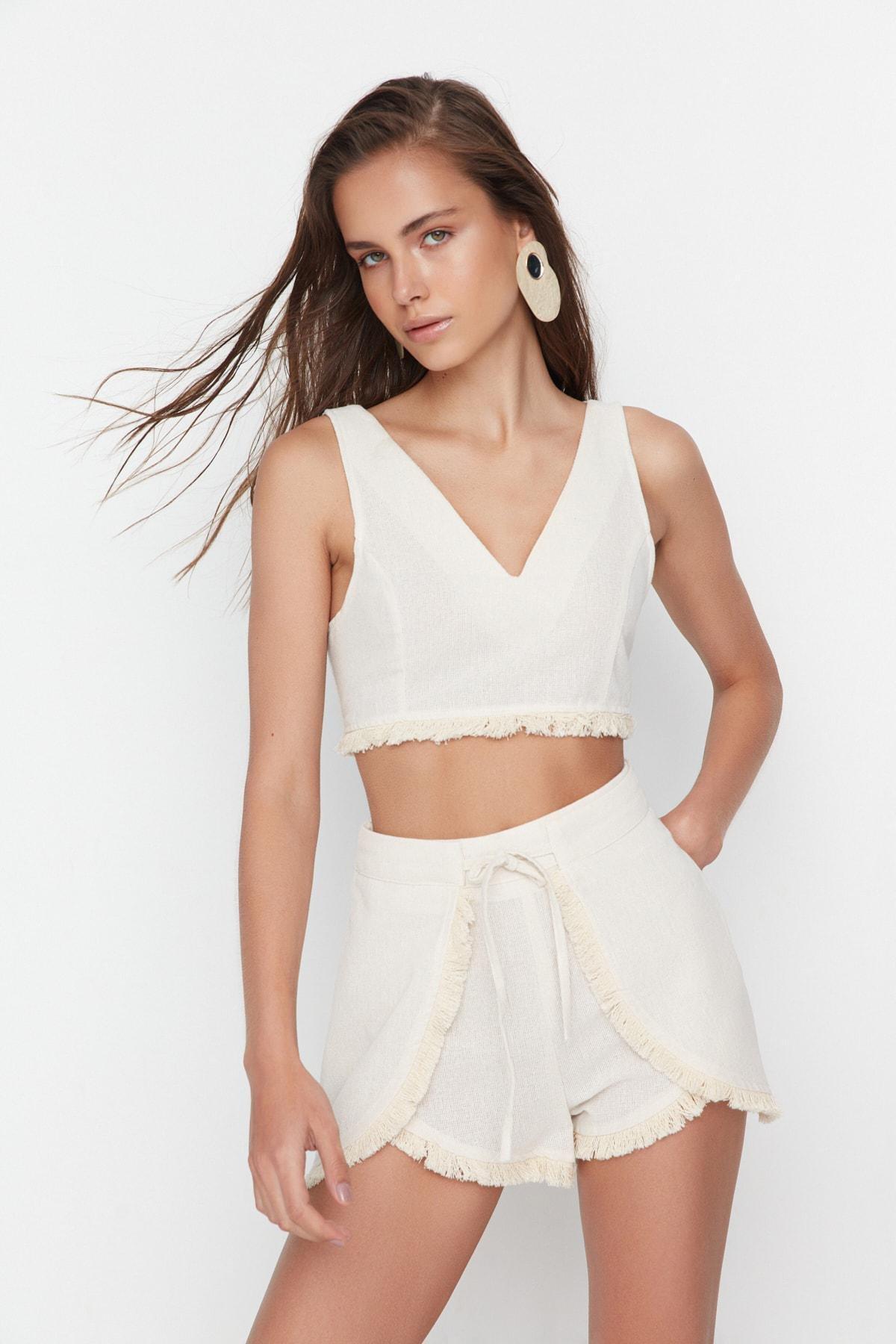 Trendyol - Beige V-Neck Co-Ord Set